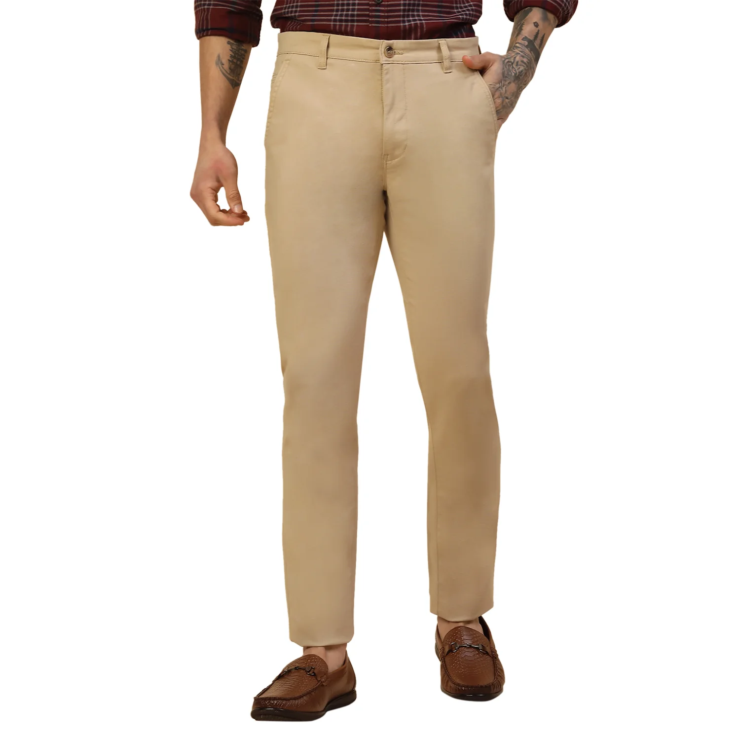 Casual Trouser for Men | Breathable & Soft with Color Fastness Regular Fit Cotton Blend Fabric Solid Pattern Button Closure - Image 2