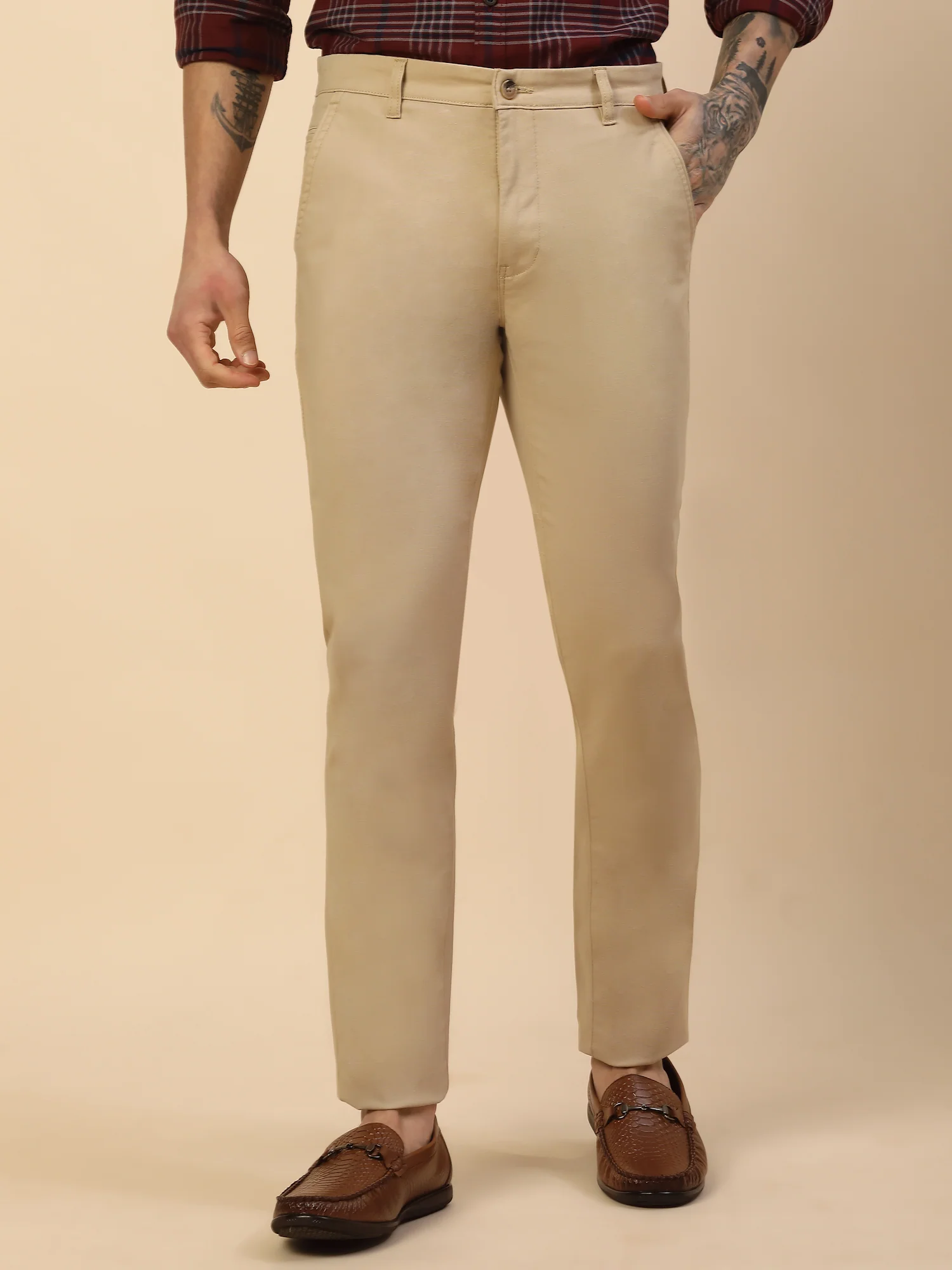 Casual Trouser for Men | Breathable & Soft with Color Fastness Regular Fit Cotton Blend Fabric Solid Pattern Button Closure - Image 3