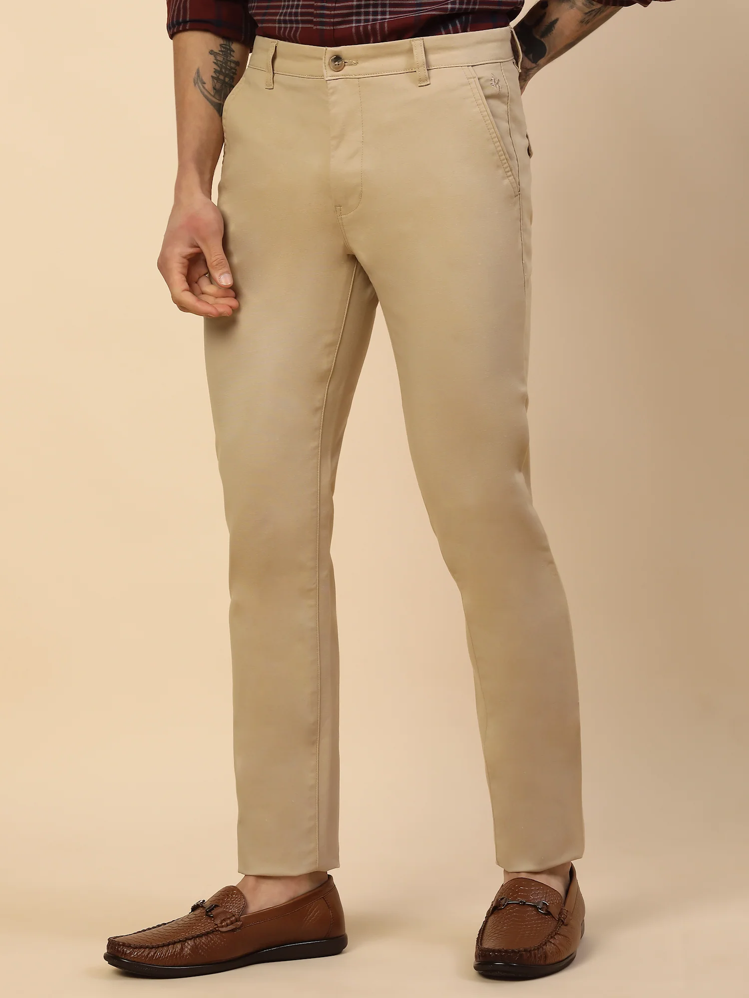 Casual Trouser for Men | Breathable & Soft with Color Fastness Regular Fit Cotton Blend Fabric Solid Pattern Button Closure - Image 4
