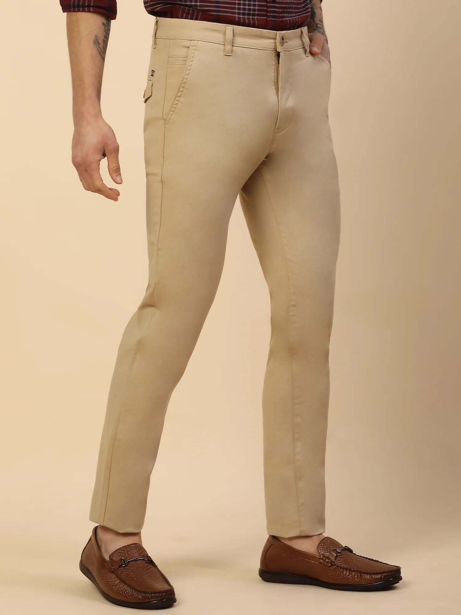 Casual Trouser for Men | Breathable & Soft with Color Fastness Regular Fit Cotton Blend Fabric Solid Pattern Button Closure - Image 5