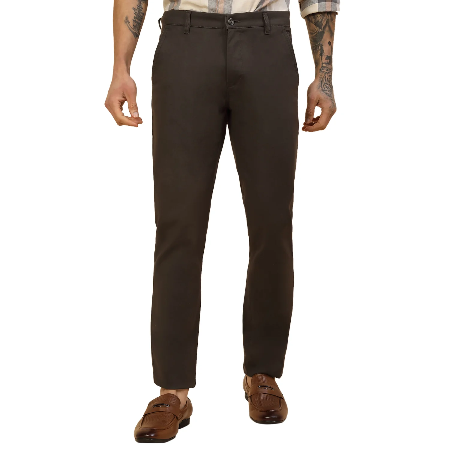 Casual Trouser for Men | Breathable & Soft with Color Fastness Regular Fit Cotton Blend Fabric Solid Pattern Button Closure - Image 2