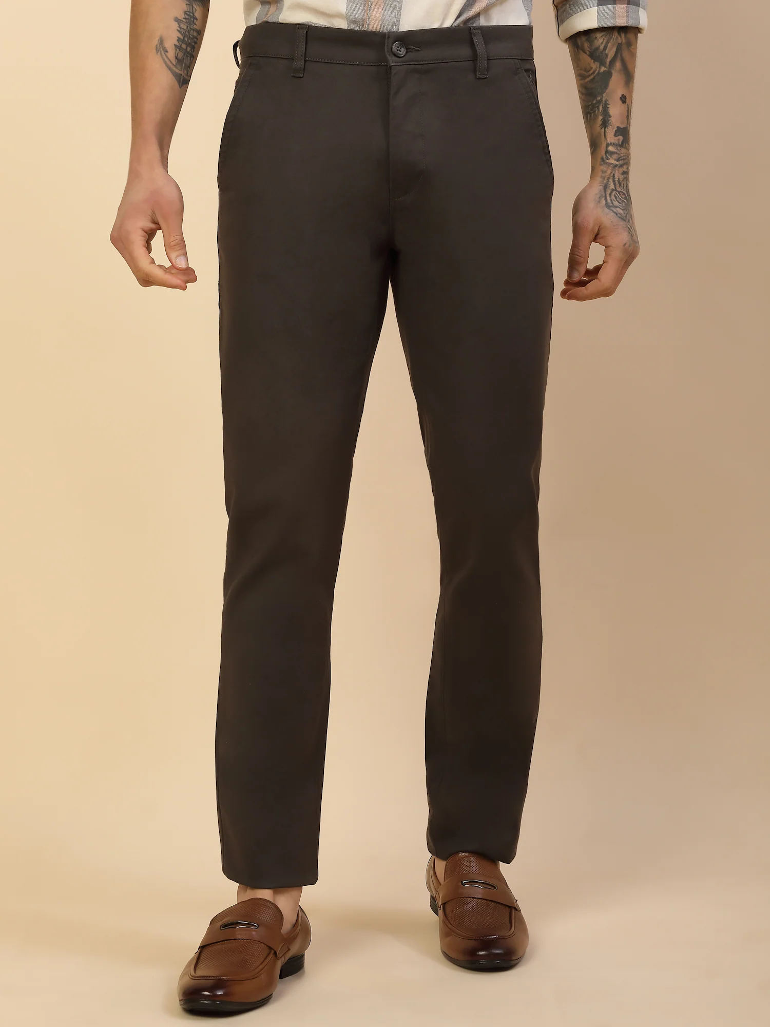 Casual Trouser for Men | Breathable & Soft with Color Fastness Regular Fit Cotton Blend Fabric Solid Pattern Button Closure - Image 3