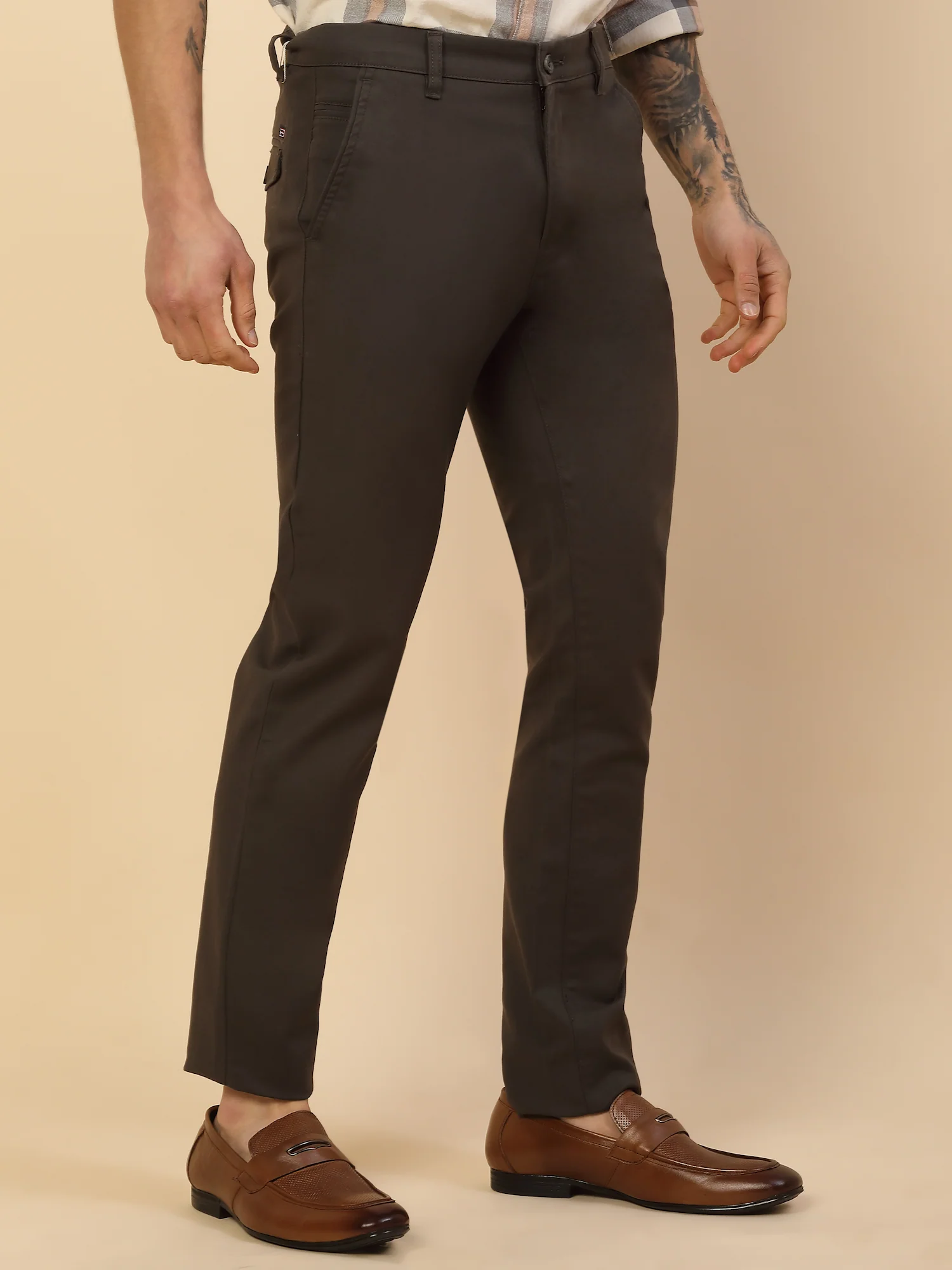 Casual Trouser for Men | Breathable & Soft with Color Fastness Regular Fit Cotton Blend Fabric Solid Pattern Button Closure - Image 5
