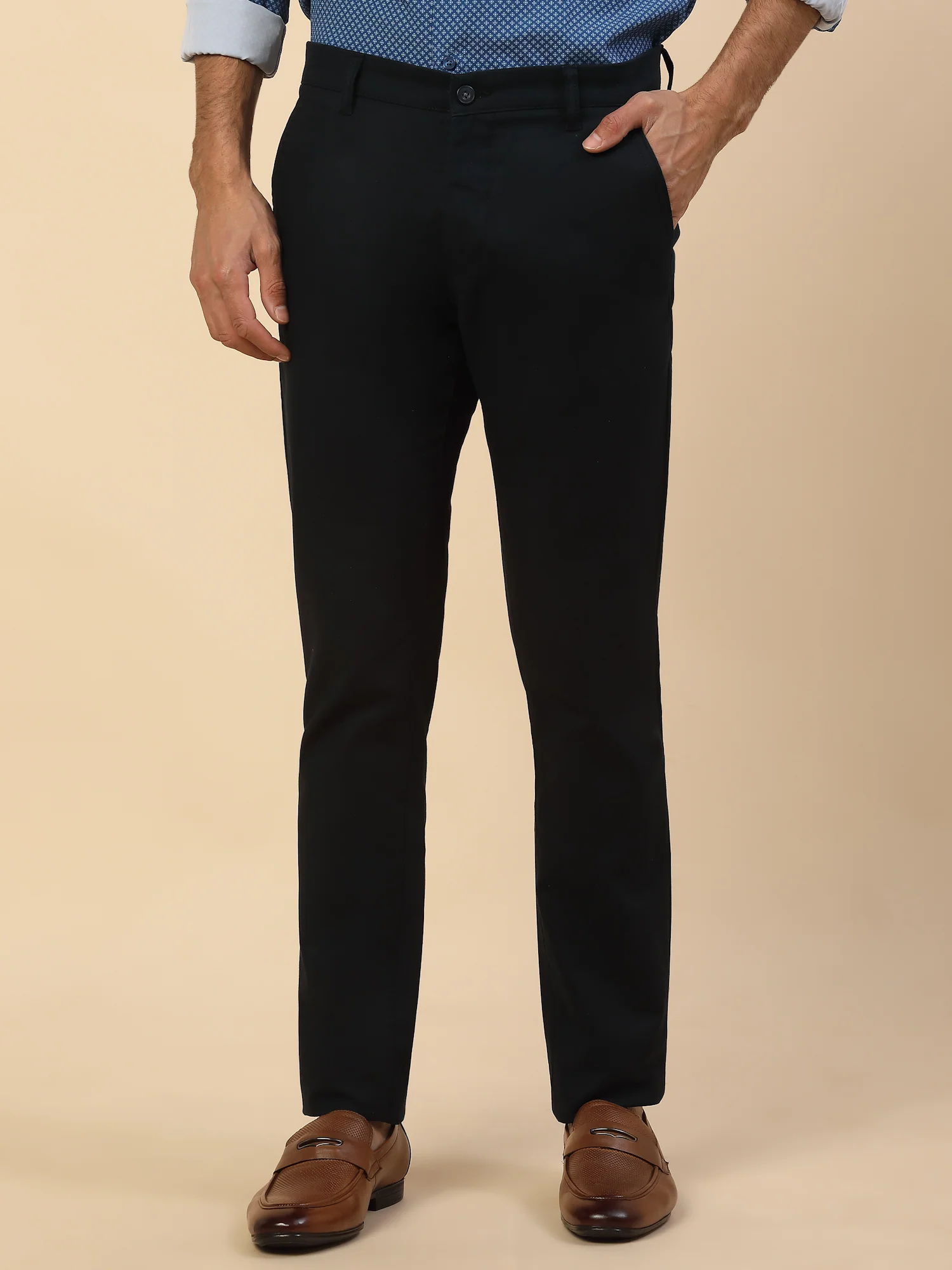 Casual Trouser for Men | Breathable & Soft with Color Fastness Regular Fit Cotton Blend Fabric Solid Pattern Button Closure - Image 3