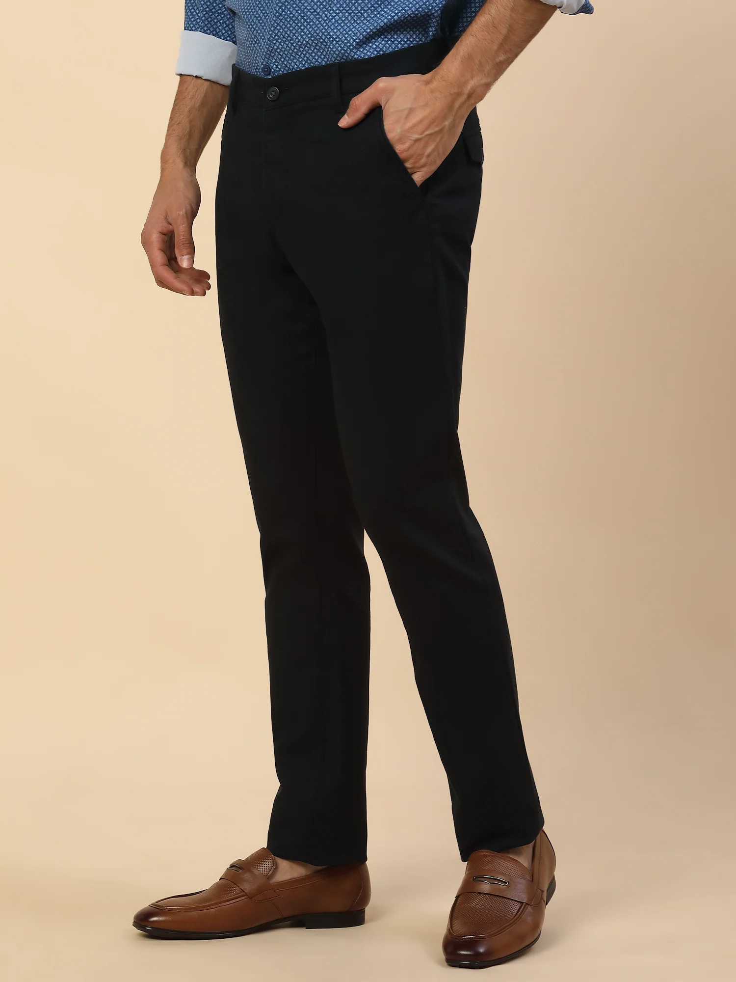 Casual Trouser for Men | Breathable & Soft with Color Fastness Regular Fit Cotton Blend Fabric Solid Pattern Button Closure - Image 4