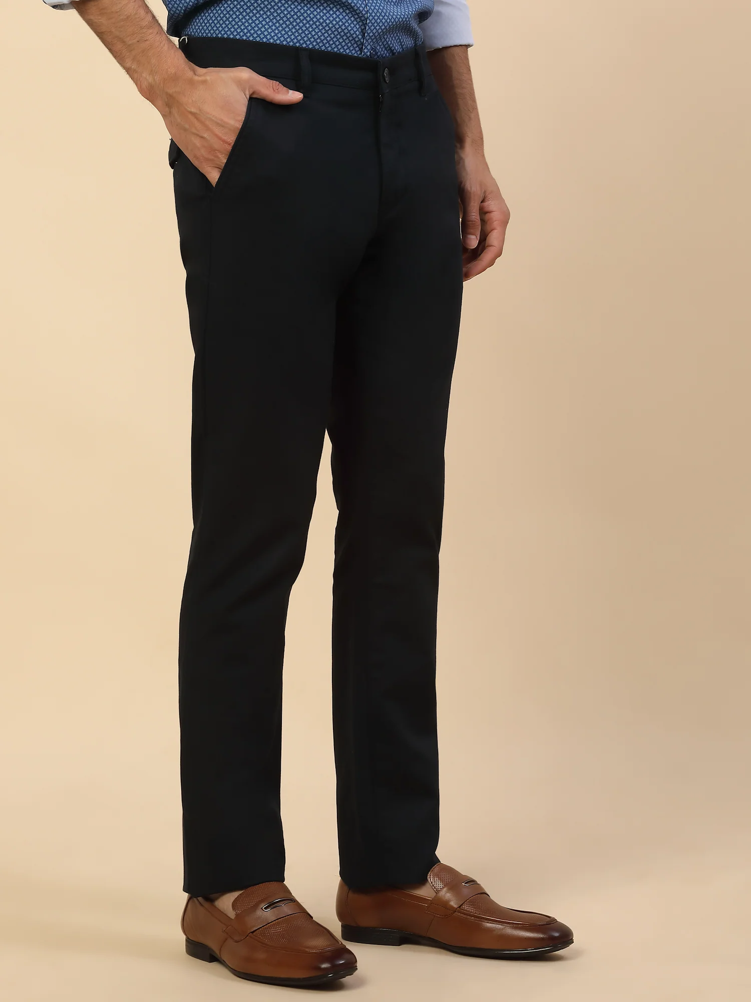 Casual Trouser for Men | Breathable & Soft with Color Fastness Regular Fit Cotton Blend Fabric Solid Pattern Button Closure - Image 5