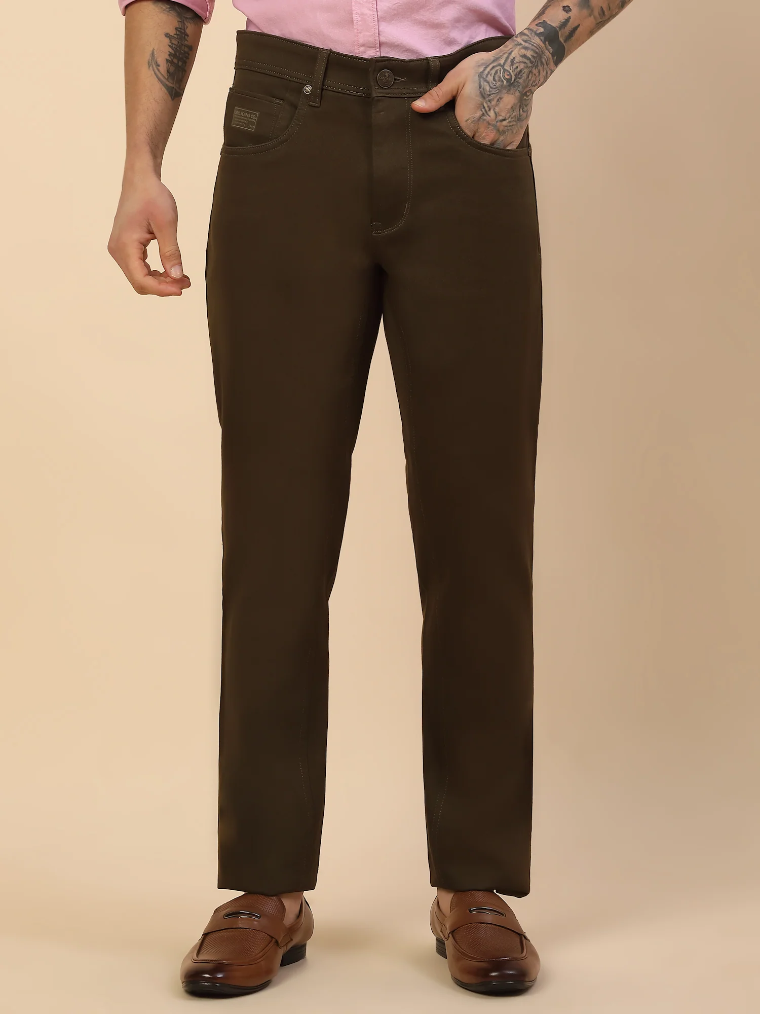 Casual Trouser for Men | Breathable & Soft with Color Fastness Regular Fit Cotton Blend Fabric Solid Pattern Button Closure - Image 2