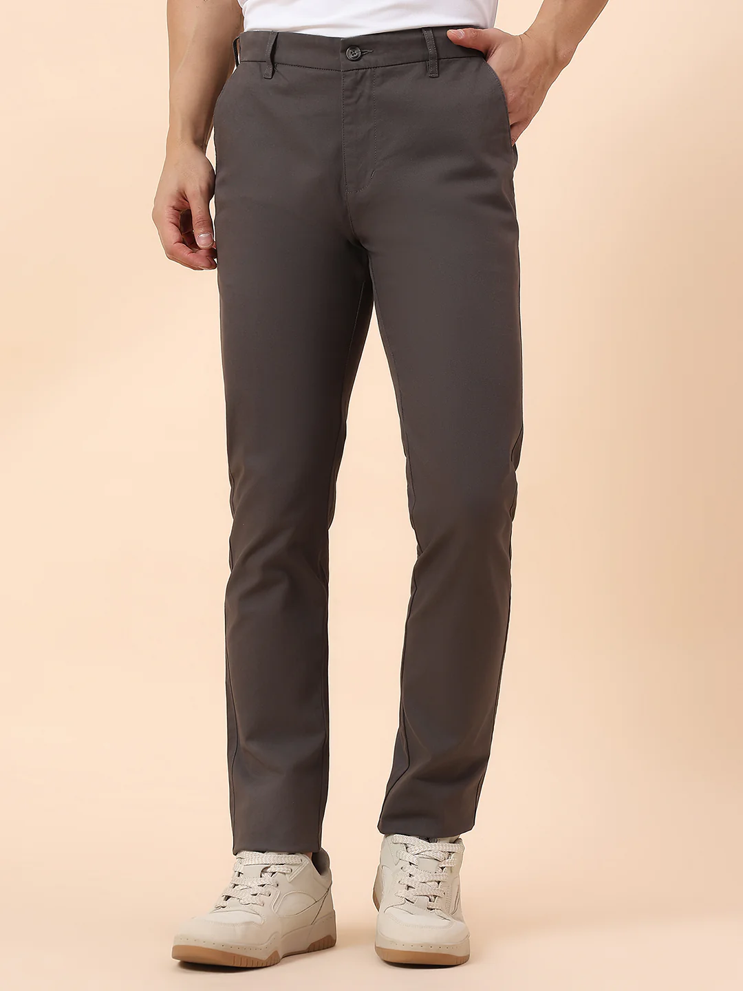 Casual Trouser for Men | Breathable & Soft with Color Fastness Regular Fit Cotton Blend Fabric Solid Pattern Button Closure - Image 3