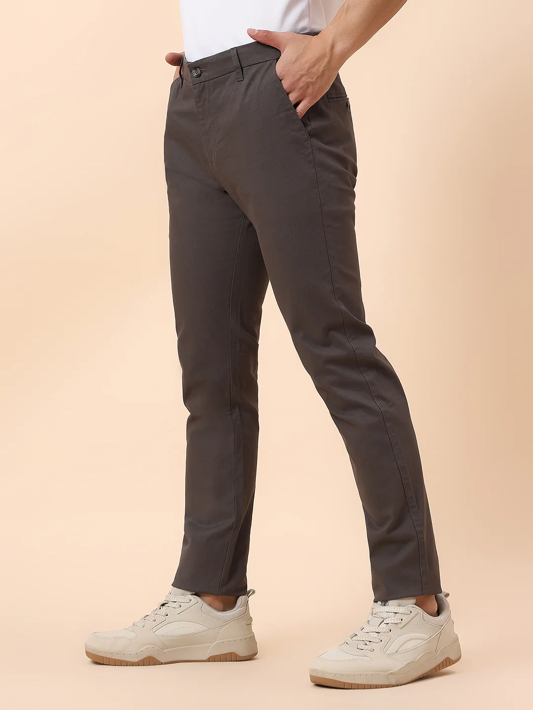 Casual Trouser for Men | Breathable & Soft with Color Fastness Regular Fit Cotton Blend Fabric Solid Pattern Button Closure - Image 4
