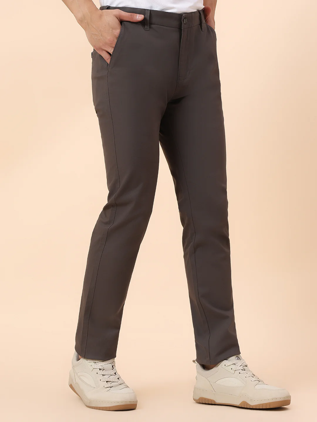 Casual Trouser for Men | Breathable & Soft with Color Fastness Regular Fit Cotton Blend Fabric Solid Pattern Button Closure - Image 5