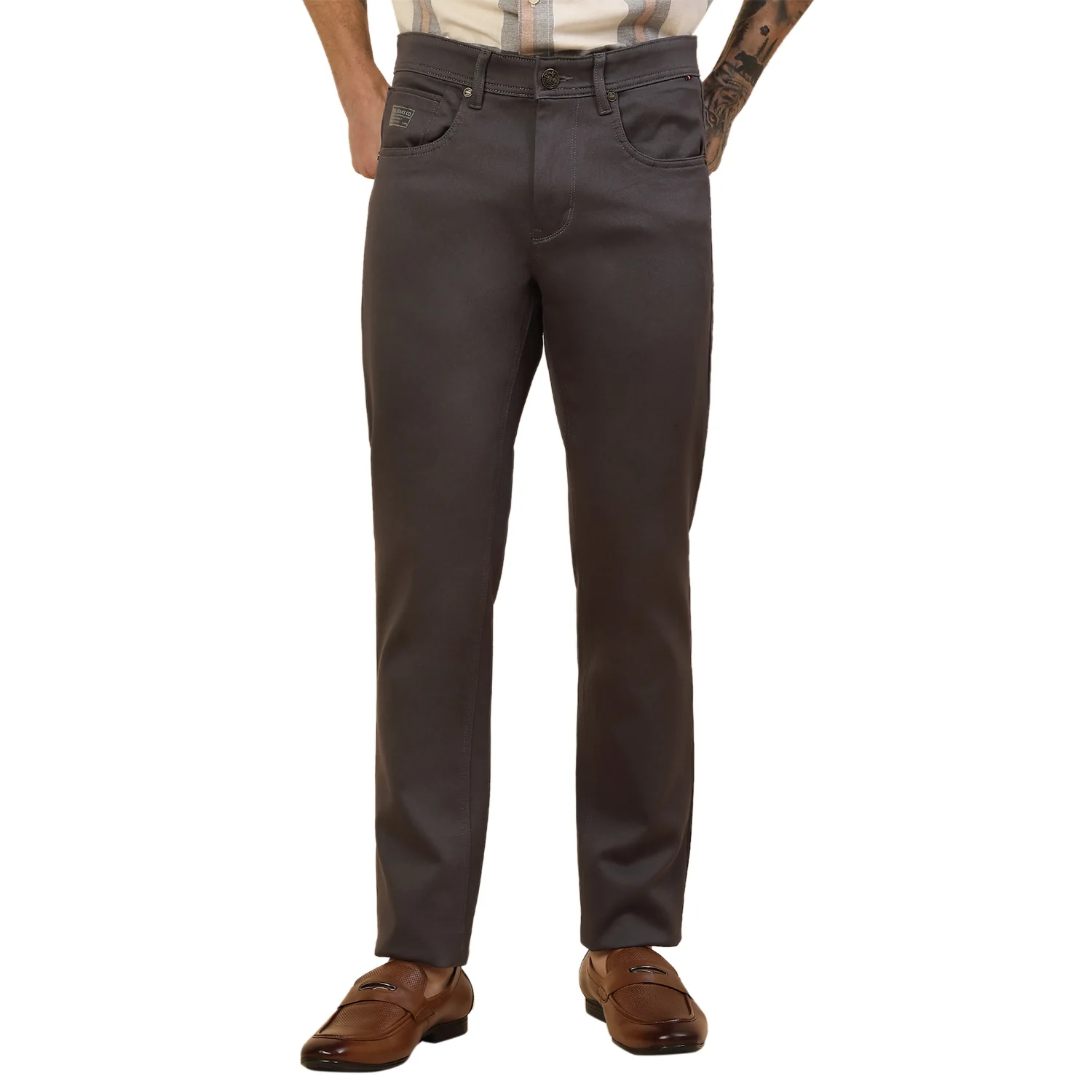 Casual Trouser for Men | Breathable & Soft with Color Fastness Regular Fit Cotton Blend Fabric Solid Pattern Button Closure - Image 2