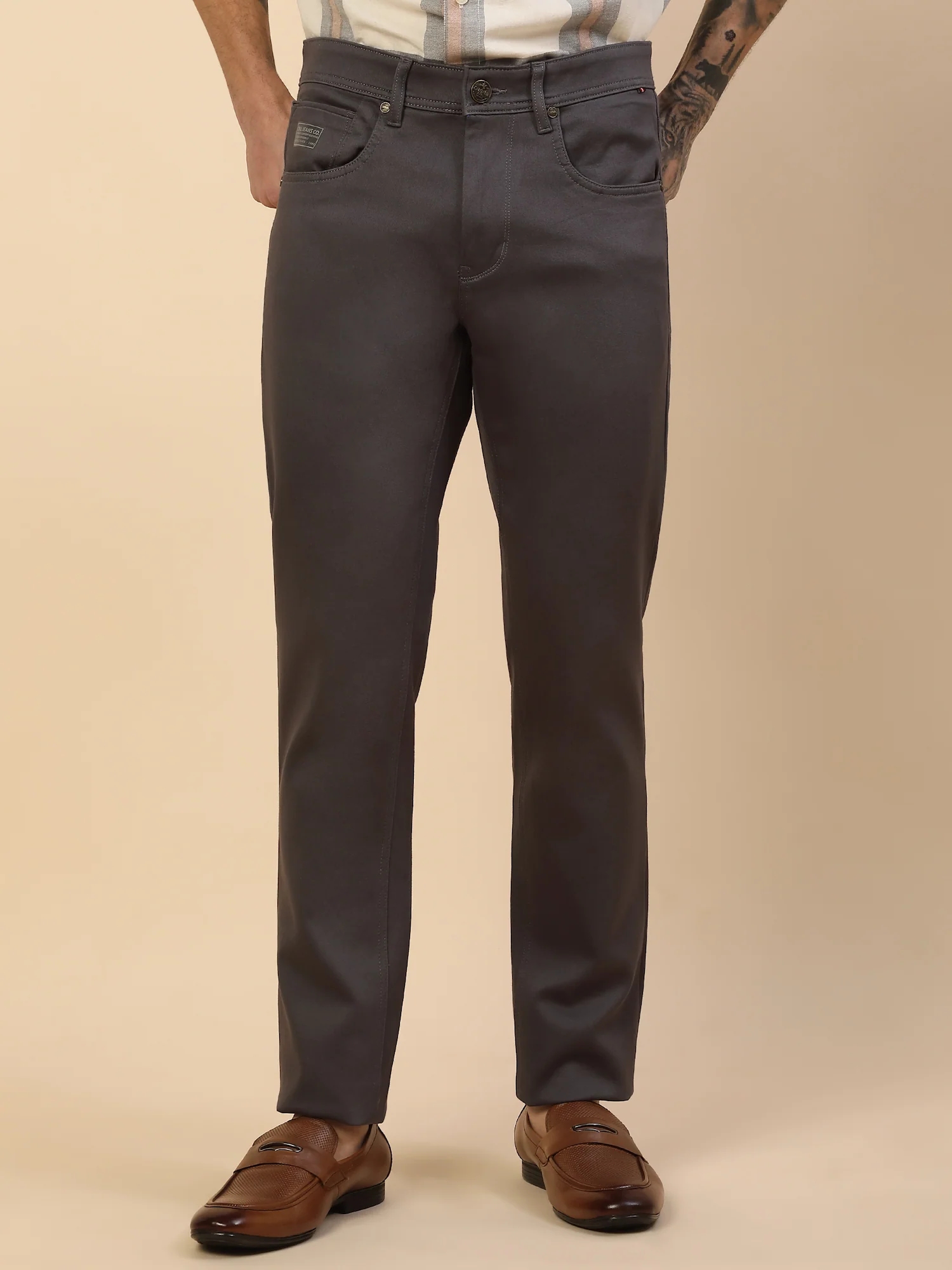 Casual Trouser for Men | Breathable & Soft with Color Fastness Regular Fit Cotton Blend Fabric Solid Pattern Button Closure - Image 3