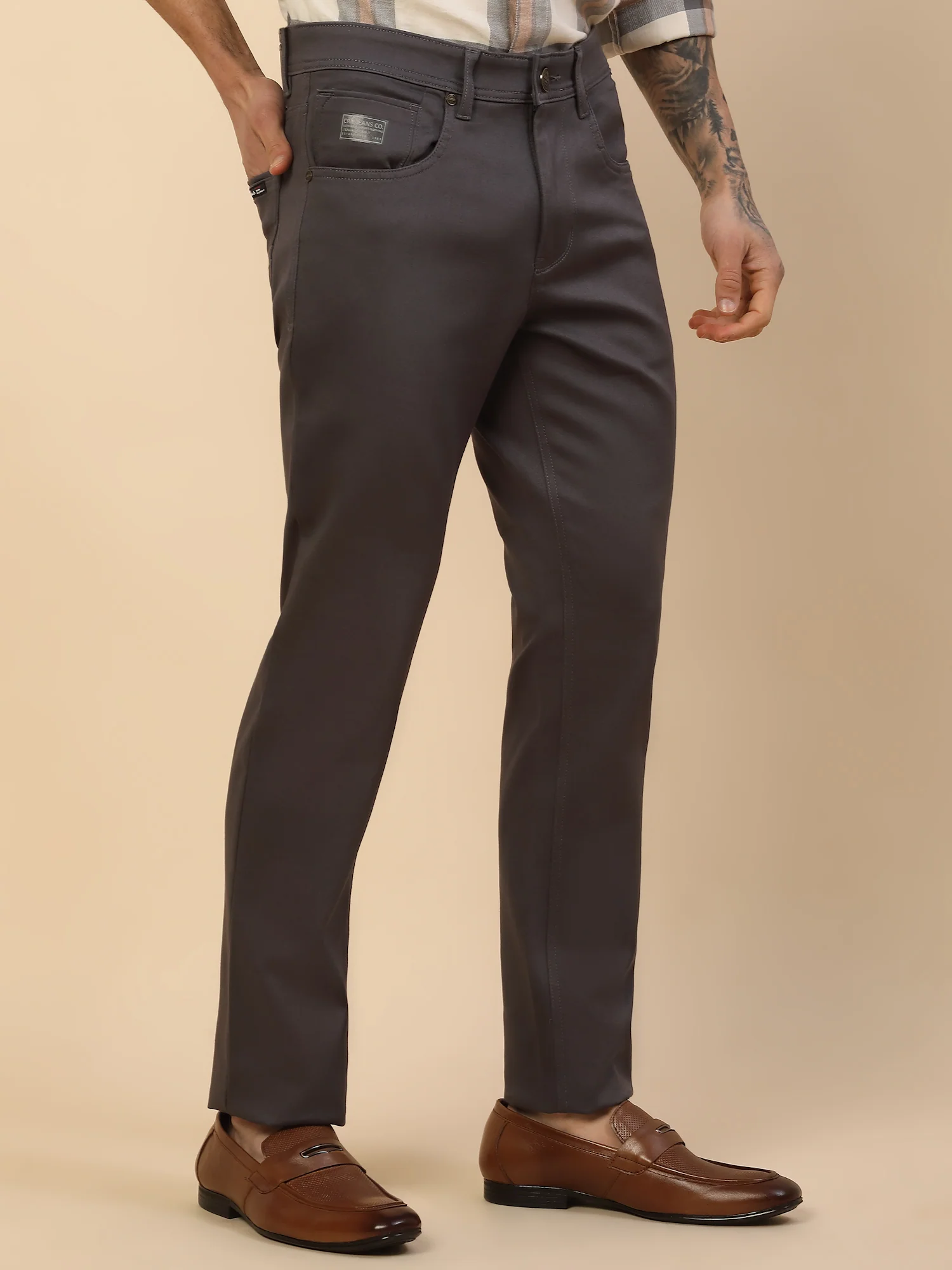 Casual Trouser for Men | Breathable & Soft with Color Fastness Regular Fit Cotton Blend Fabric Solid Pattern Button Closure - Image 5