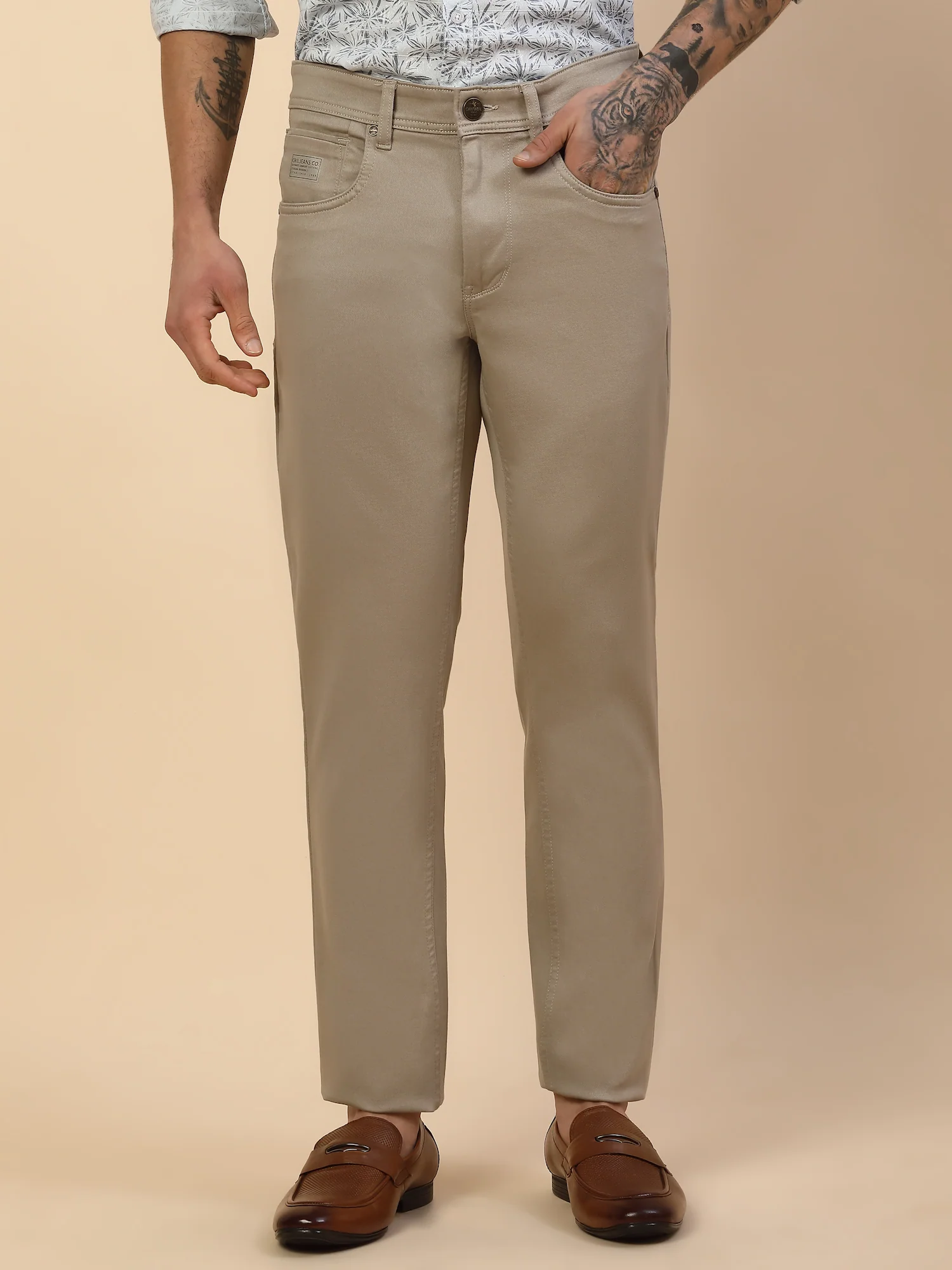 Casual Trouser for Men | Breathable & Soft with Color Fastness Regular Fit Cotton Blend Fabric Solid Pattern Button Closure - Image 3