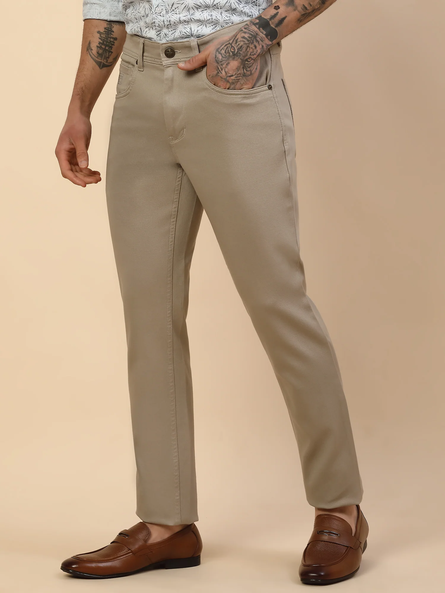 Casual Trouser for Men | Breathable & Soft with Color Fastness Regular Fit Cotton Blend Fabric Solid Pattern Button Closure - Image 4