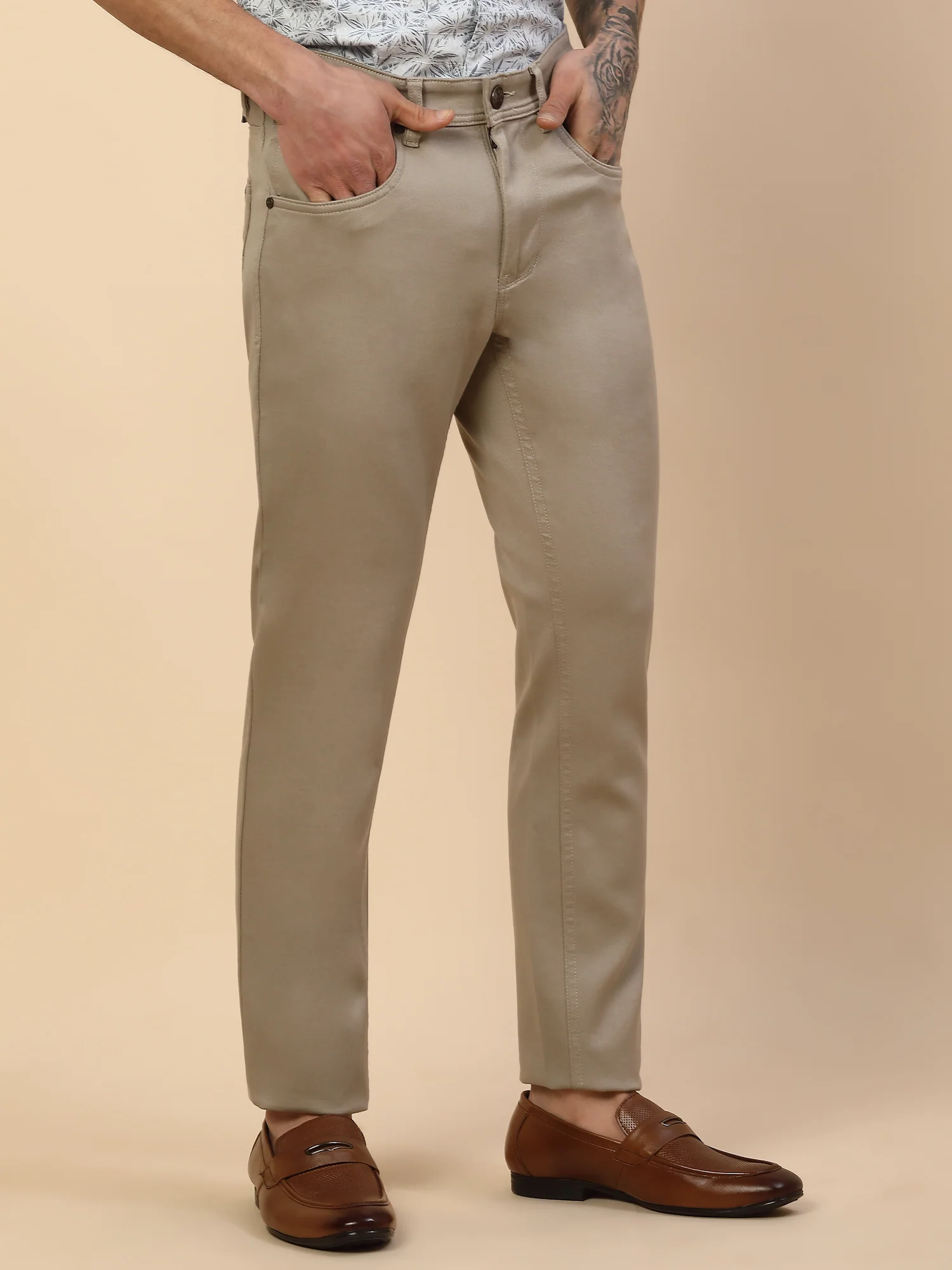 Casual Trouser for Men | Breathable & Soft with Color Fastness Regular Fit Cotton Blend Fabric Solid Pattern Button Closure - Image 5