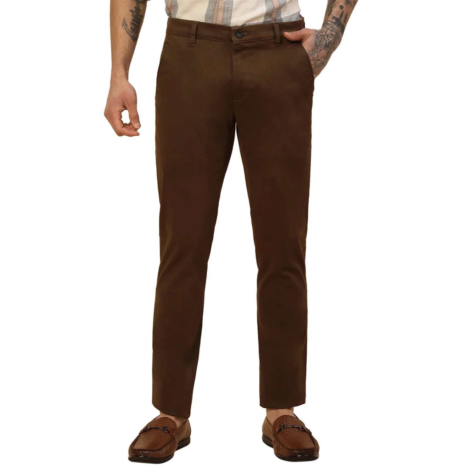 Casual Trouser for Men | Breathable & Soft with Color Fastness Regular Fit Cotton Blend Fabric Solid Pattern Button Closure - Image 2