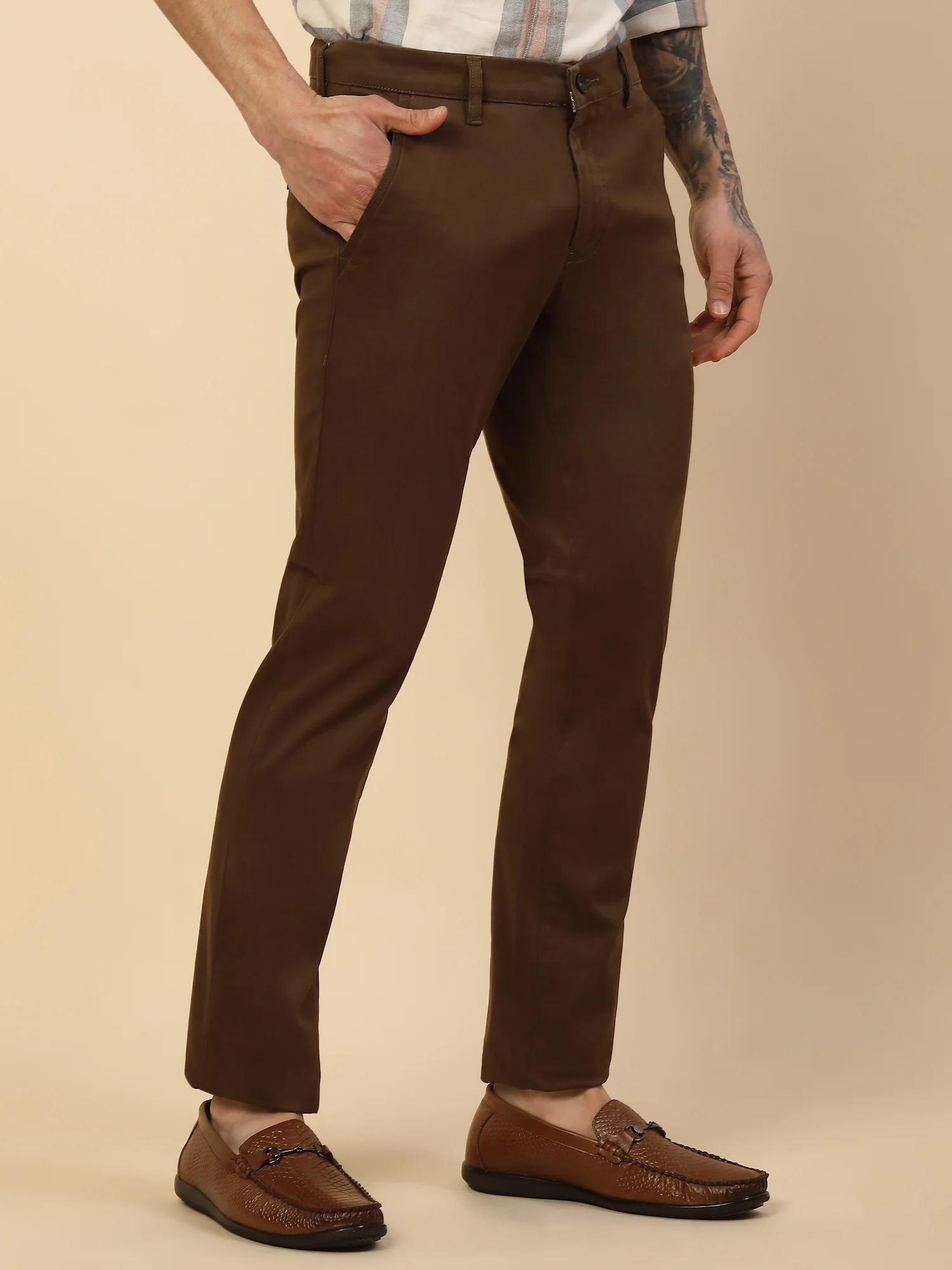 Casual Trouser for Men | Breathable & Soft with Color Fastness Regular Fit Cotton Blend Fabric Solid Pattern Button Closure - Image 5