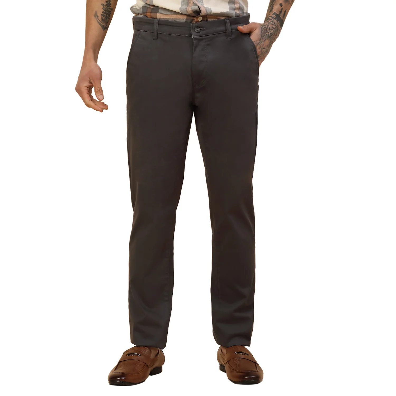 Casual Trouser for Men | Breathable & Soft with Color Fastness Regular Fit Cotton Blend Fabric Solid Pattern Button Closure - Image 2
