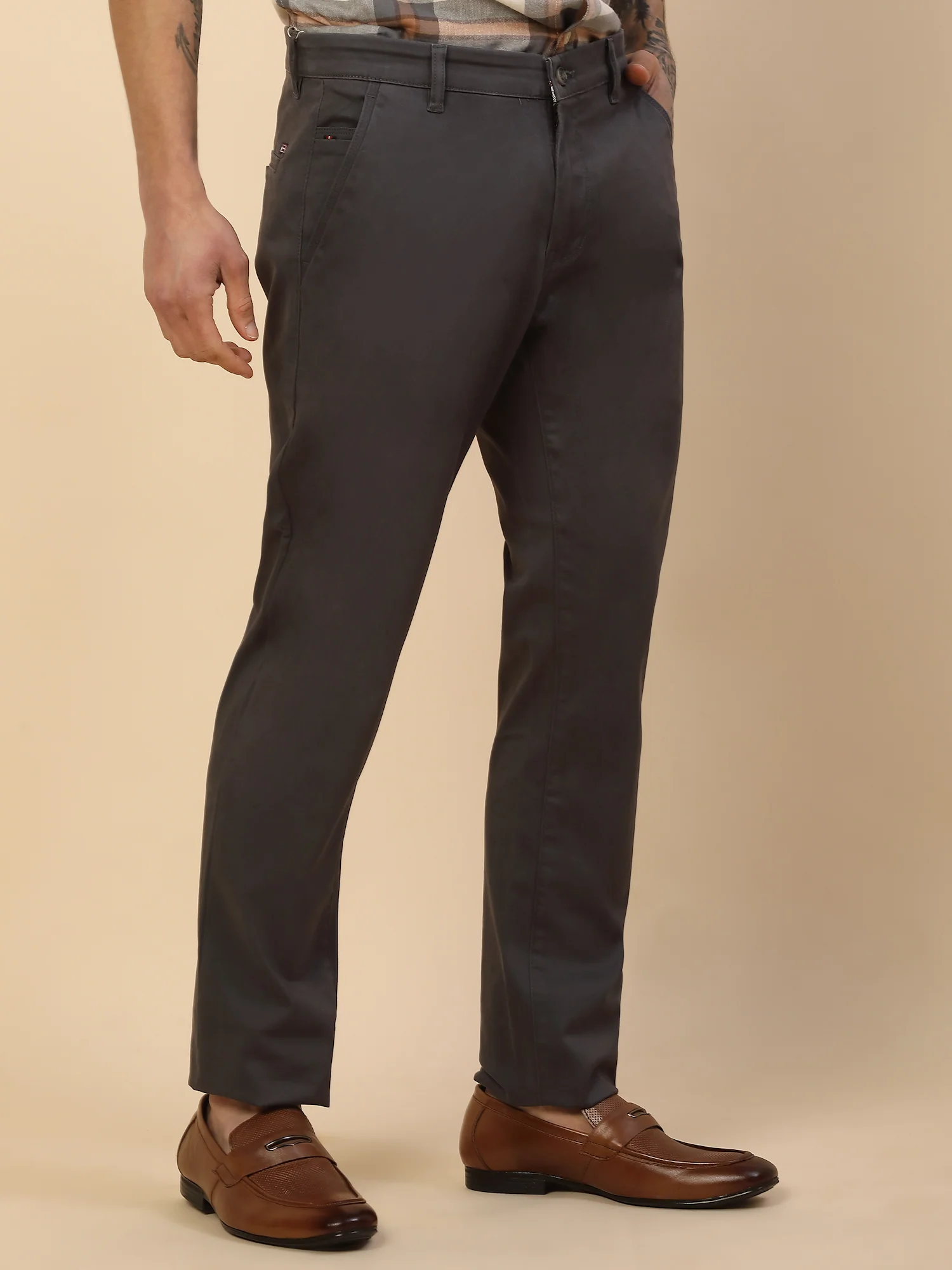 Casual Trouser for Men | Breathable & Soft with Color Fastness Regular Fit Cotton Blend Fabric Solid Pattern Button Closure - Image 5