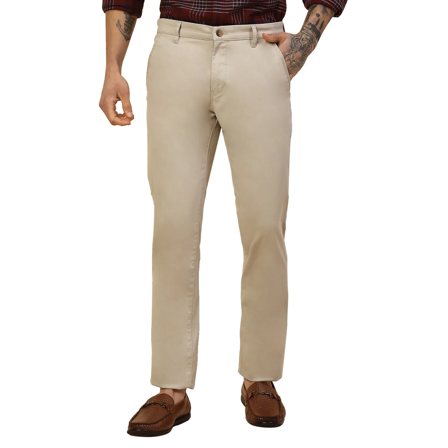 Casual Trouser for Men | Breathable & Soft with Color Fastness Regular Fit Cotton Blend Fabric Solid Pattern Button Closure - Image 2