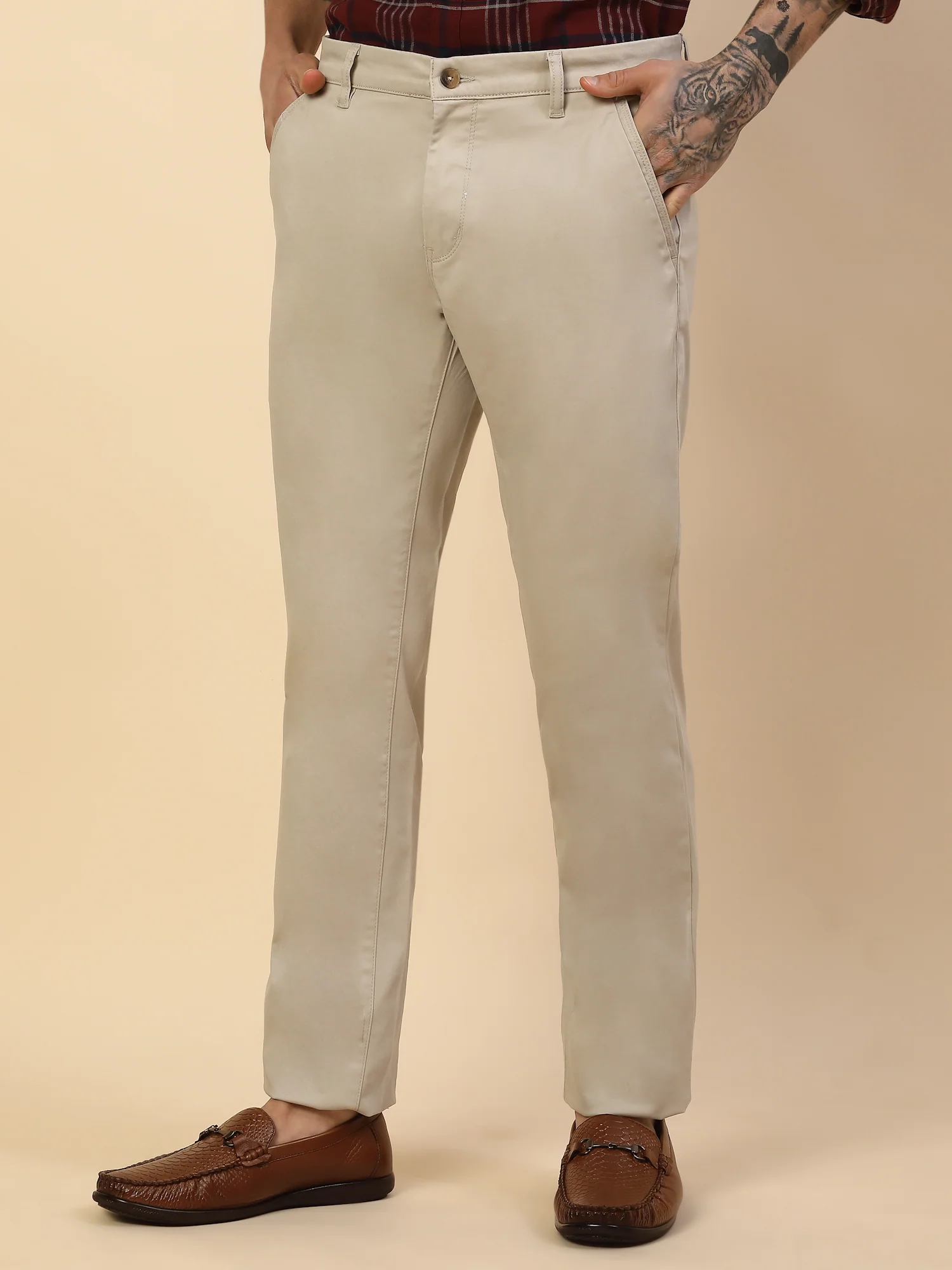 Casual Trouser for Men | Breathable & Soft with Color Fastness Regular Fit Cotton Blend Fabric Solid Pattern Button Closure - Image 4