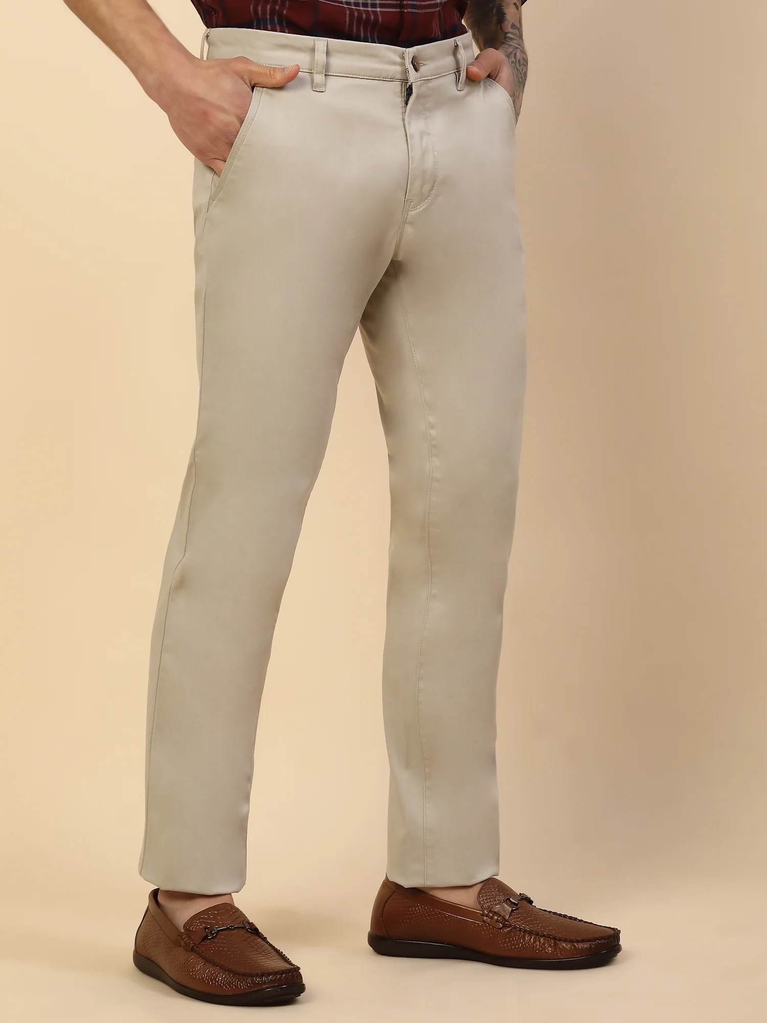 Casual Trouser for Men | Breathable & Soft with Color Fastness Regular Fit Cotton Blend Fabric Solid Pattern Button Closure - Image 5