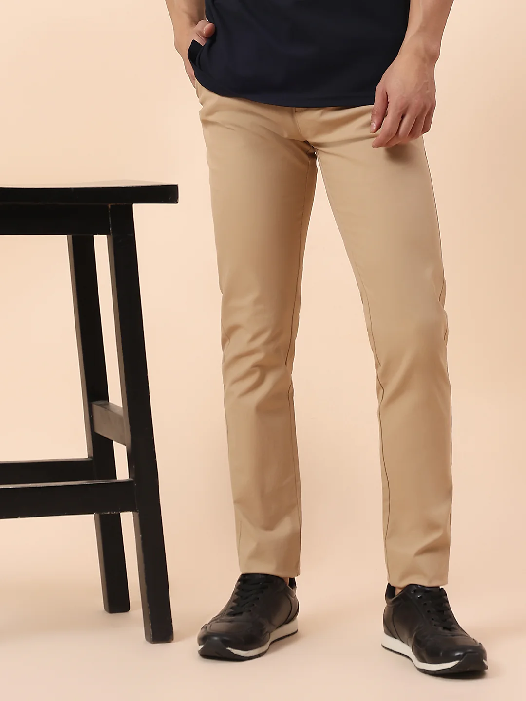 Casual Trouser for Men | Breathable & Soft with Color Fastness Regular Fit Cotton Blend Fabric Solid Pattern Button Closure - Image 2