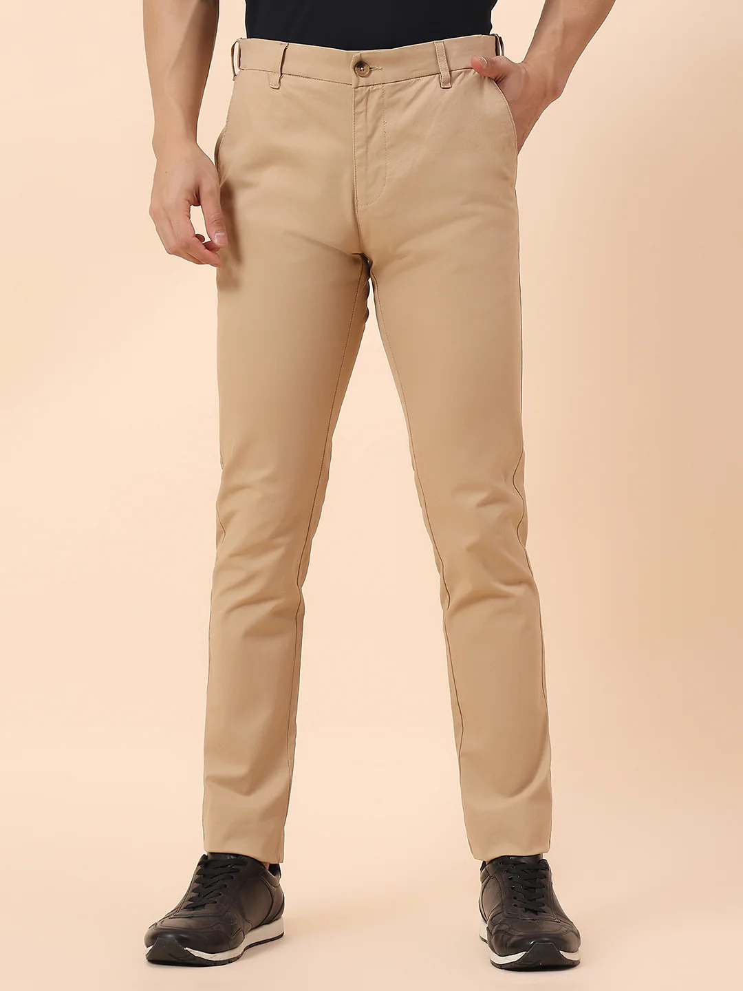 Casual Trouser for Men | Breathable & Soft with Color Fastness Regular Fit Cotton Blend Fabric Solid Pattern Button Closure - Image 3