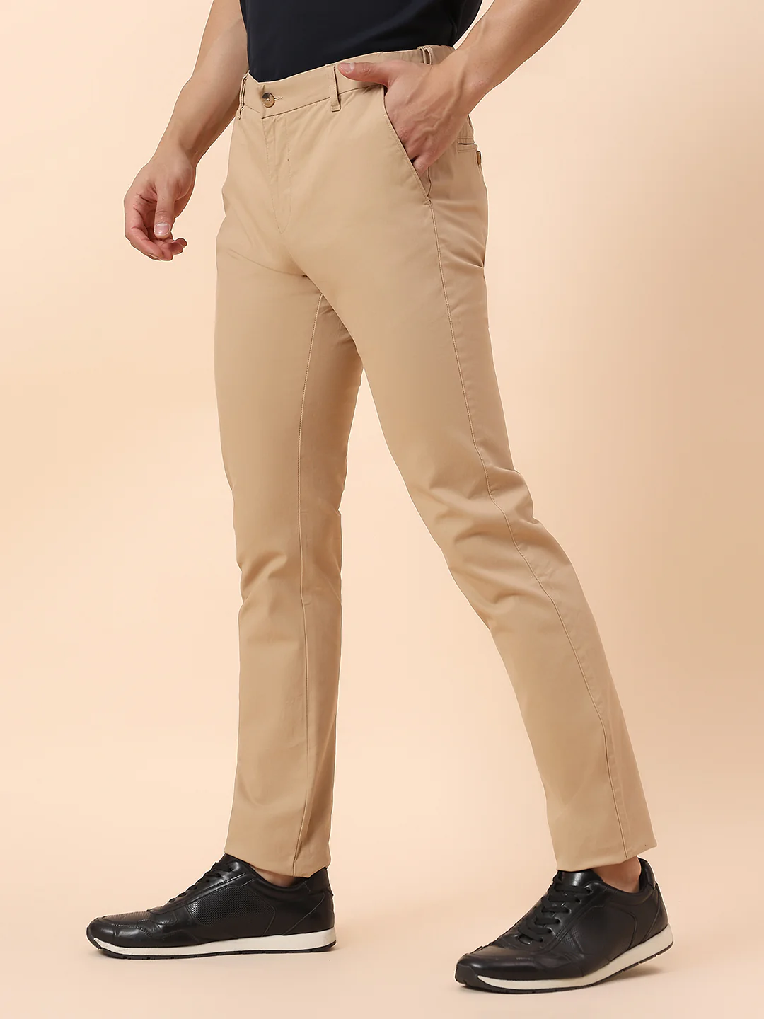 Casual Trouser for Men | Breathable & Soft with Color Fastness Regular Fit Cotton Blend Fabric Solid Pattern Button Closure - Image 4