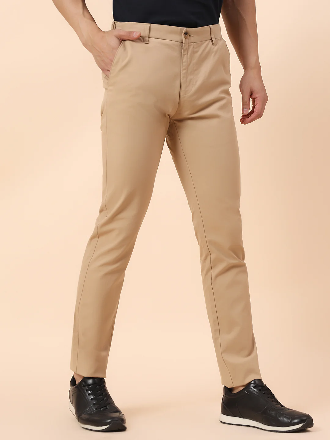 Casual Trouser for Men | Breathable & Soft with Color Fastness Regular Fit Cotton Blend Fabric Solid Pattern Button Closure - Image 5