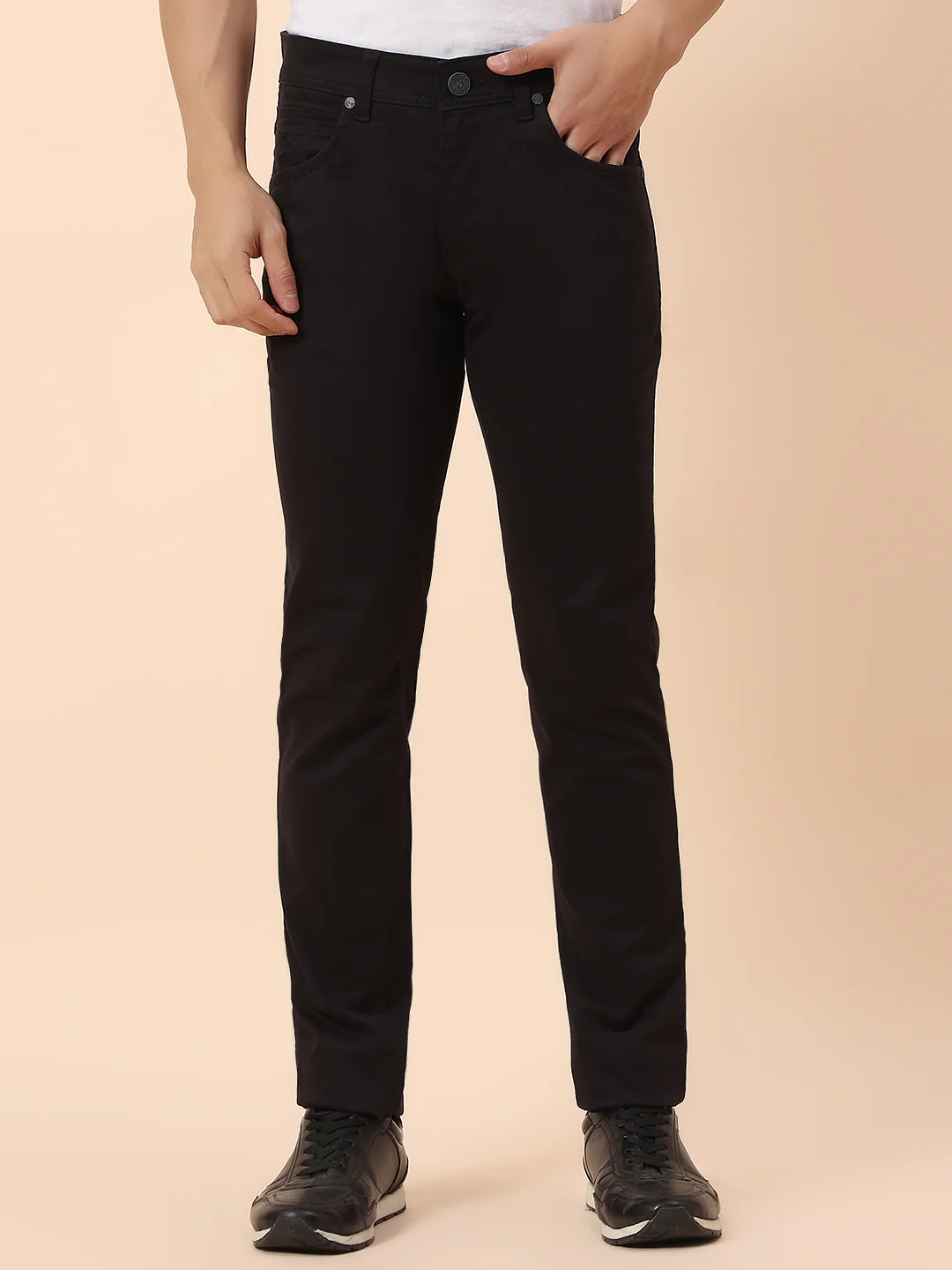 Casual Trouser for Men | Breathable & Soft with Color Fastness Regular Fit Cotton Blend Fabric Solid Pattern Button Closure - Image 3