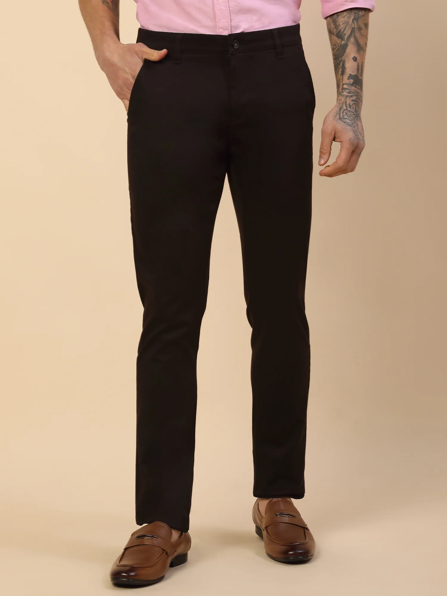Casual Trouser for Men | Breathable & Soft with Color Fastness Regular Fit Cotton Blend Fabric Solid Pattern Button Closure - Image 2