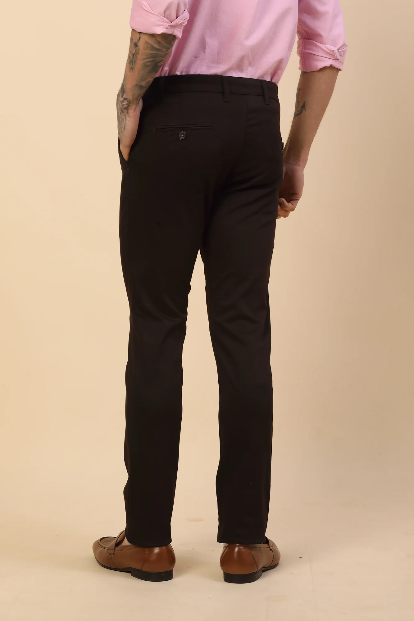 Casual Trouser for Men | Breathable & Soft with Color Fastness Regular Fit Cotton Blend Fabric Solid Pattern Button Closure - Image 3