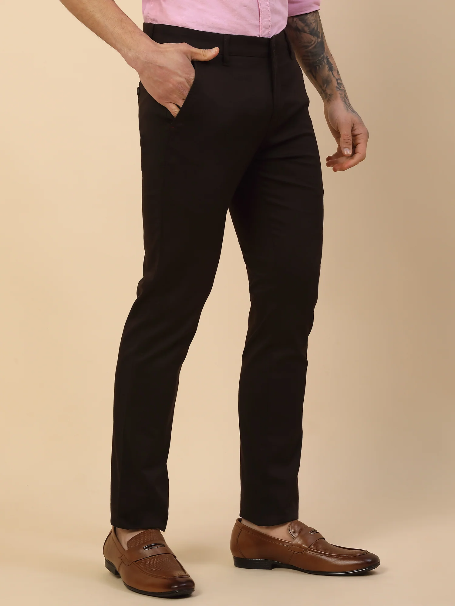 Casual Trouser for Men | Breathable & Soft with Color Fastness Regular Fit Cotton Blend Fabric Solid Pattern Button Closure - Image 5