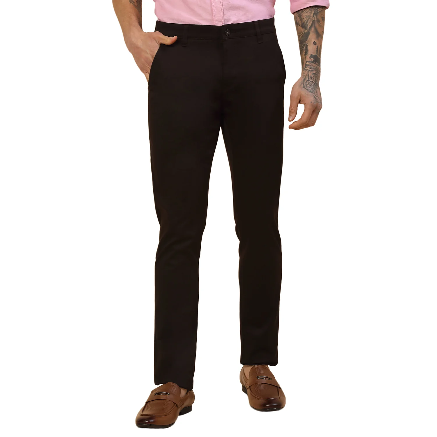 Casual Trouser for Men | Breathable & Soft with Color Fastness Regular Fit Cotton Blend Fabric Solid Pattern Button Closure - Image 6