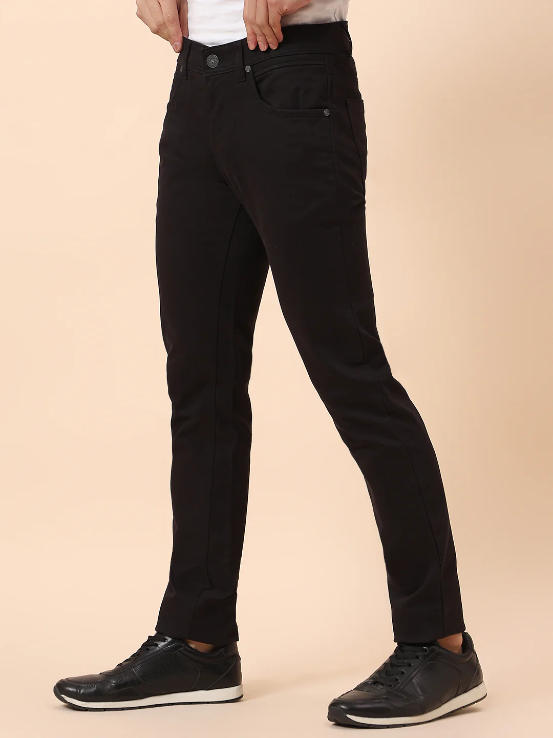 Casual Trouser for Men | Breathable & Soft with Color Fastness Regular Fit Cotton Blend Fabric Solid Pattern Button Closure - Image 4