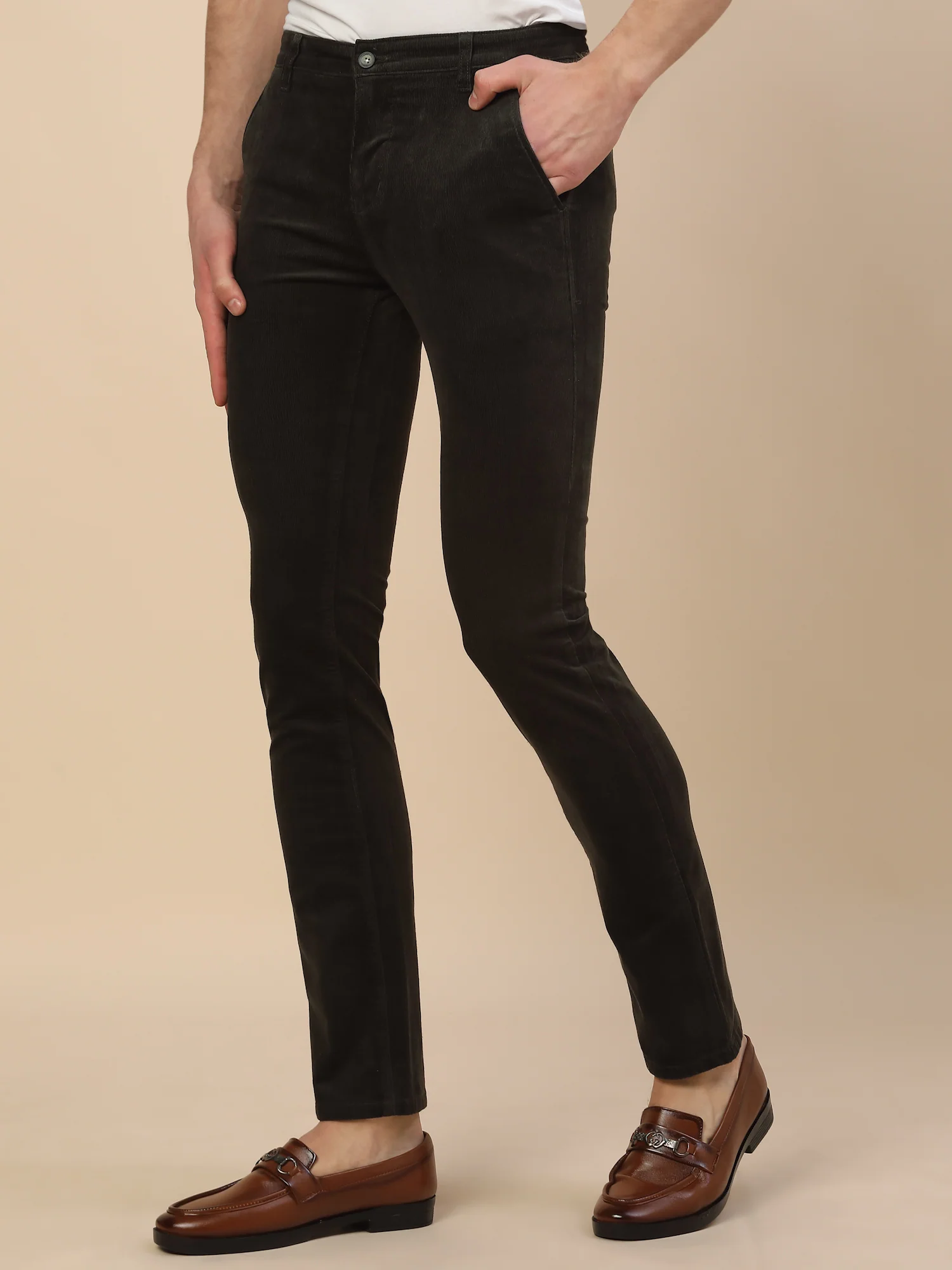 Casual Trouser for Men | Breathable & Soft with Color Fastness Regular Fit Cotton Blend Fabric Solid Pattern Button Closure - Image 3