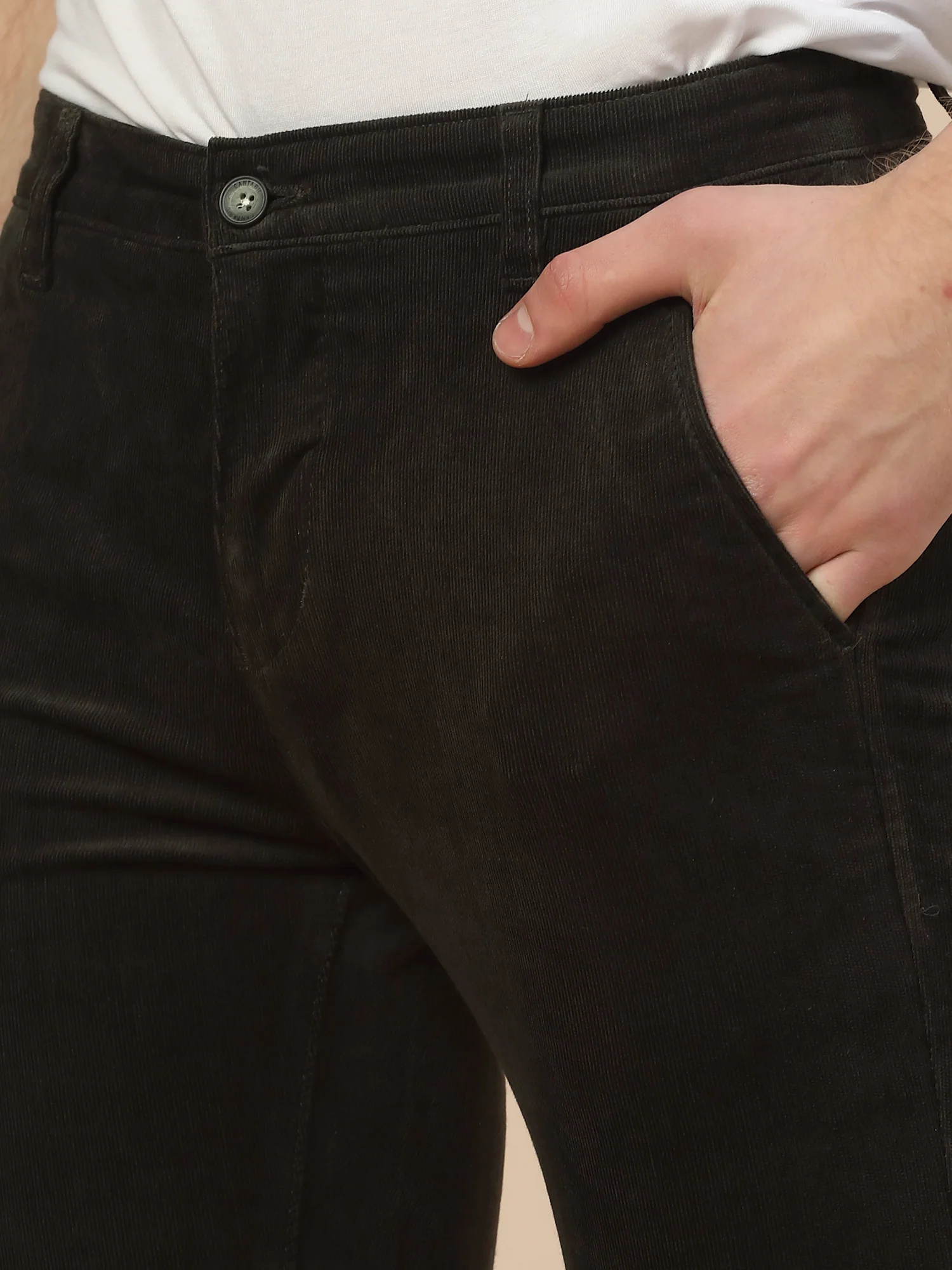 Casual Trouser for Men | Breathable & Soft with Color Fastness Regular Fit Cotton Blend Fabric Solid Pattern Button Closure - Image 5