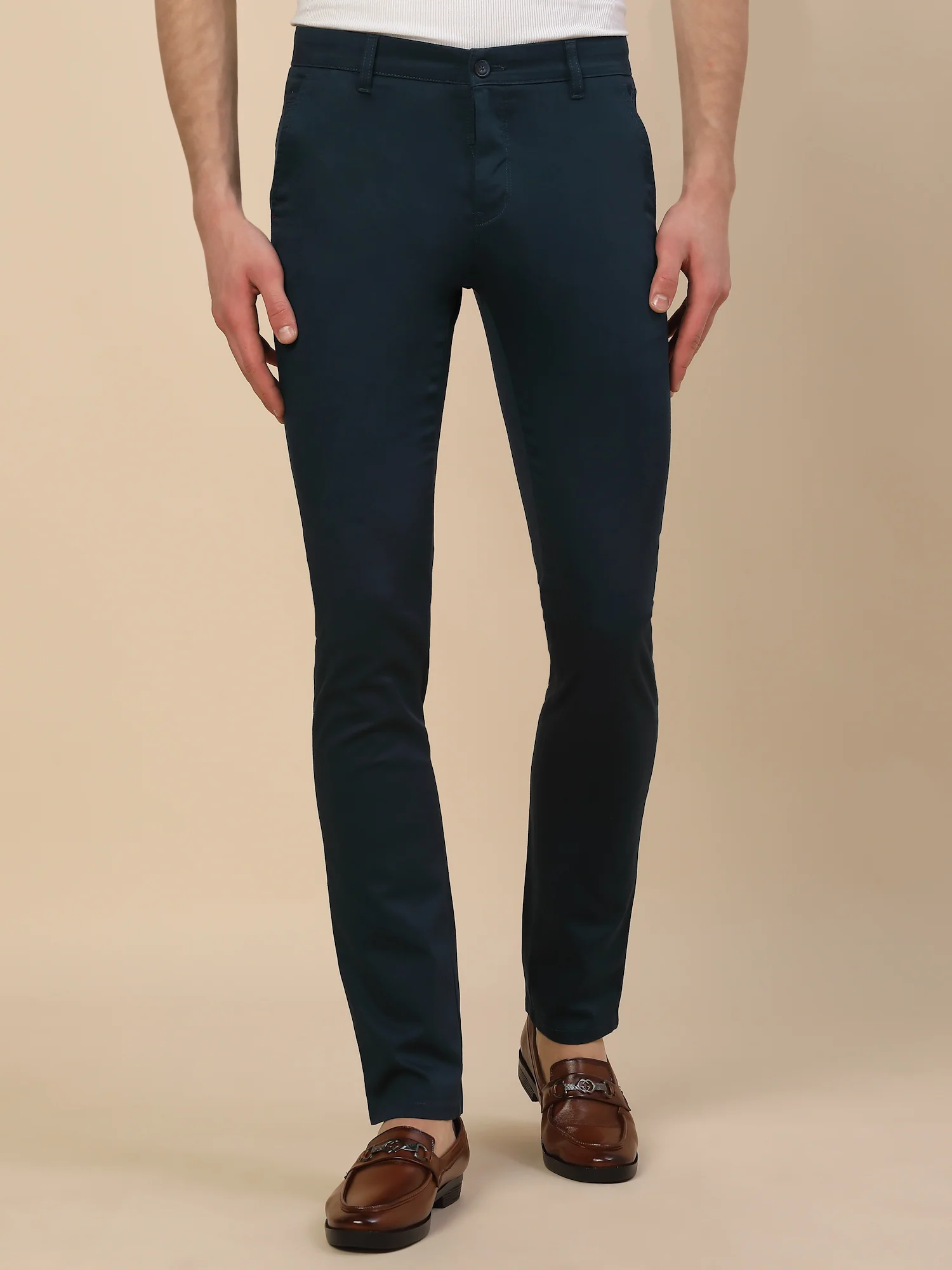 Casual Trouser for Men | Breathable & Soft with Color Fastness Regular Fit Cotton Blend Fabric Solid Pattern Button Closure - Image 2