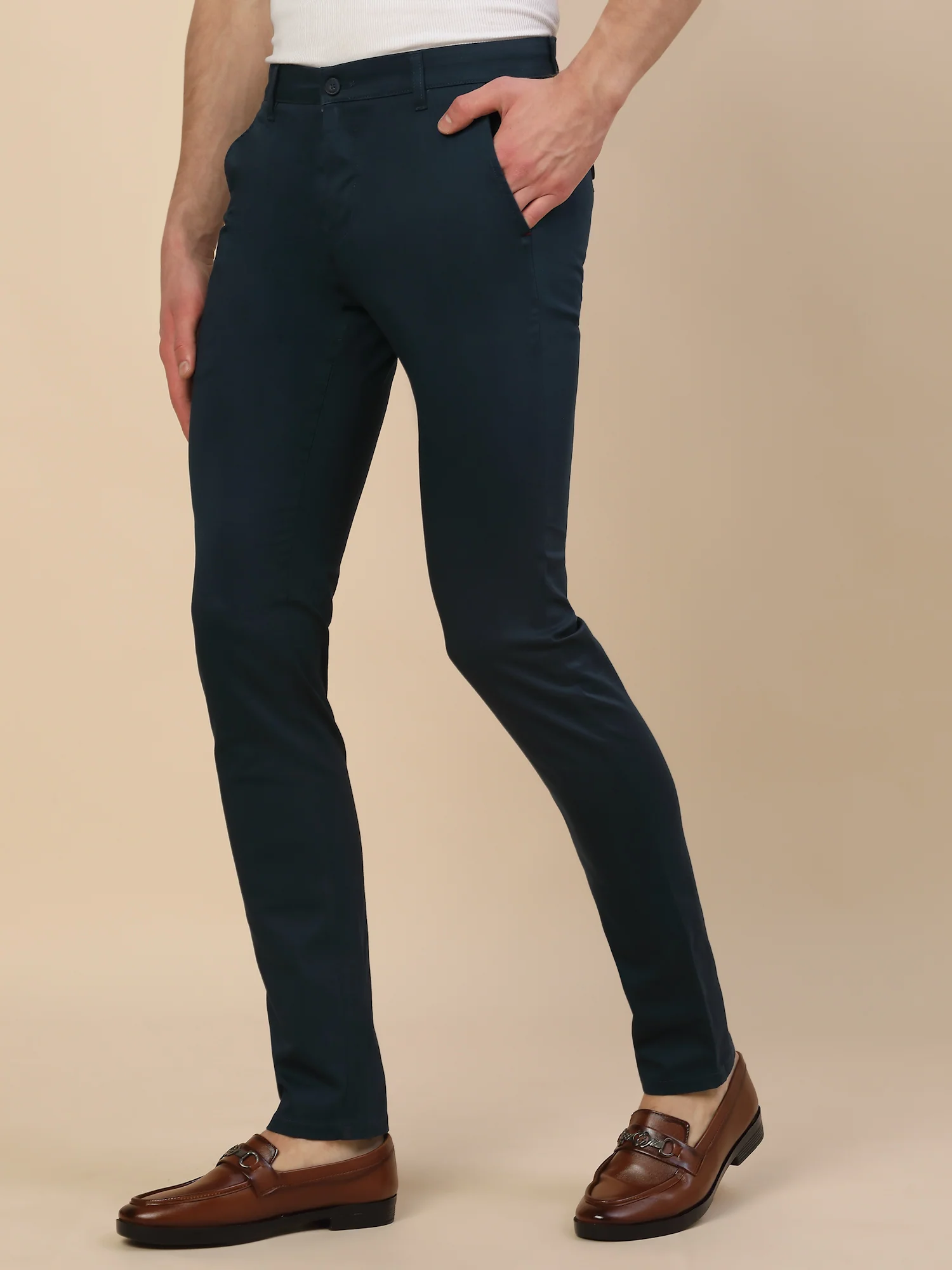 Casual Trouser for Men | Breathable & Soft with Color Fastness Regular Fit Cotton Blend Fabric Solid Pattern Button Closure - Image 3