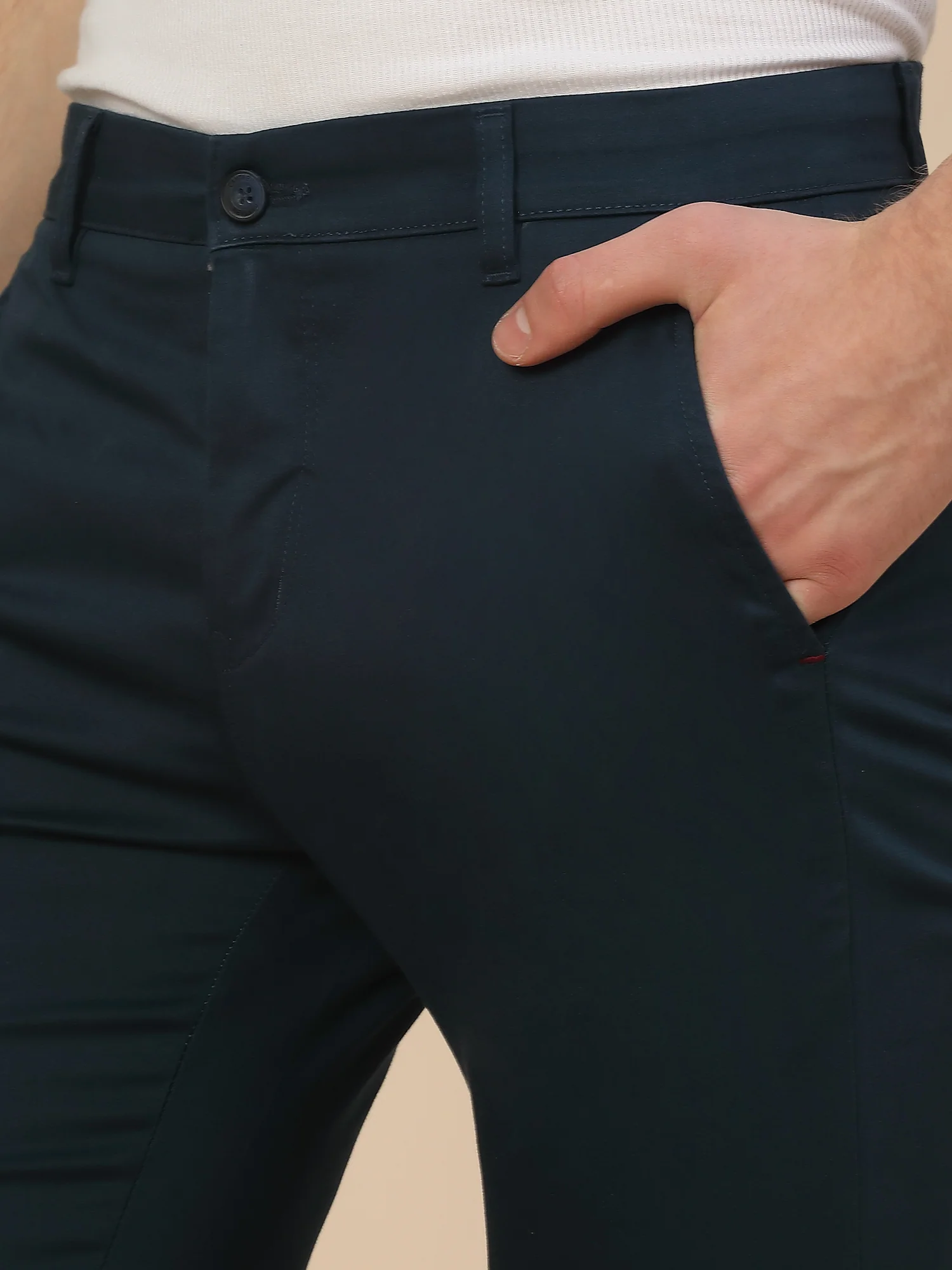 Casual Trouser for Men | Breathable & Soft with Color Fastness Regular Fit Cotton Blend Fabric Solid Pattern Button Closure - Image 5