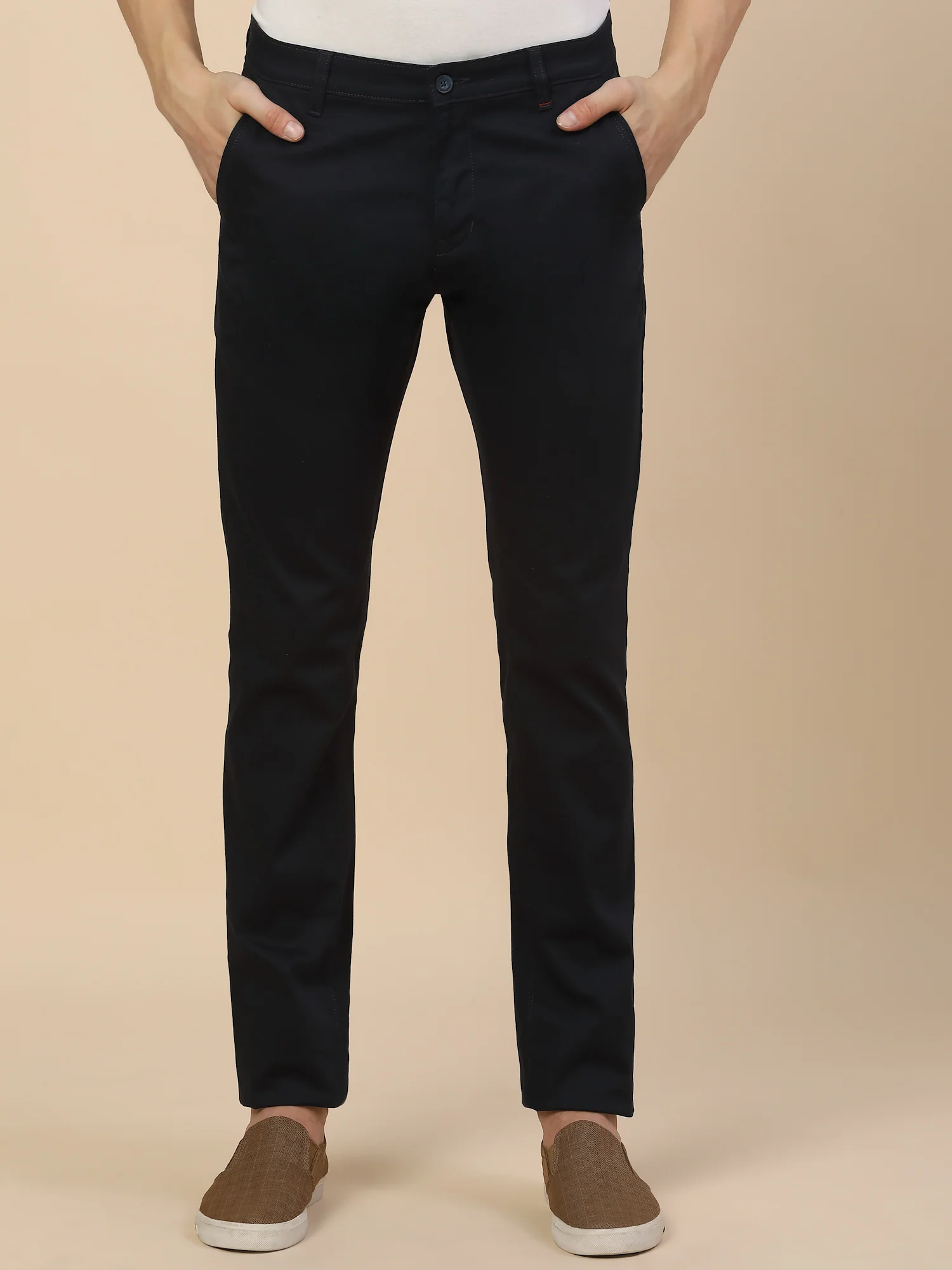 Casual Trouser for Men | Breathable & Soft with Color Fastness Regular Fit Cotton Blend Fabric Solid Pattern Button Closure - Image 2
