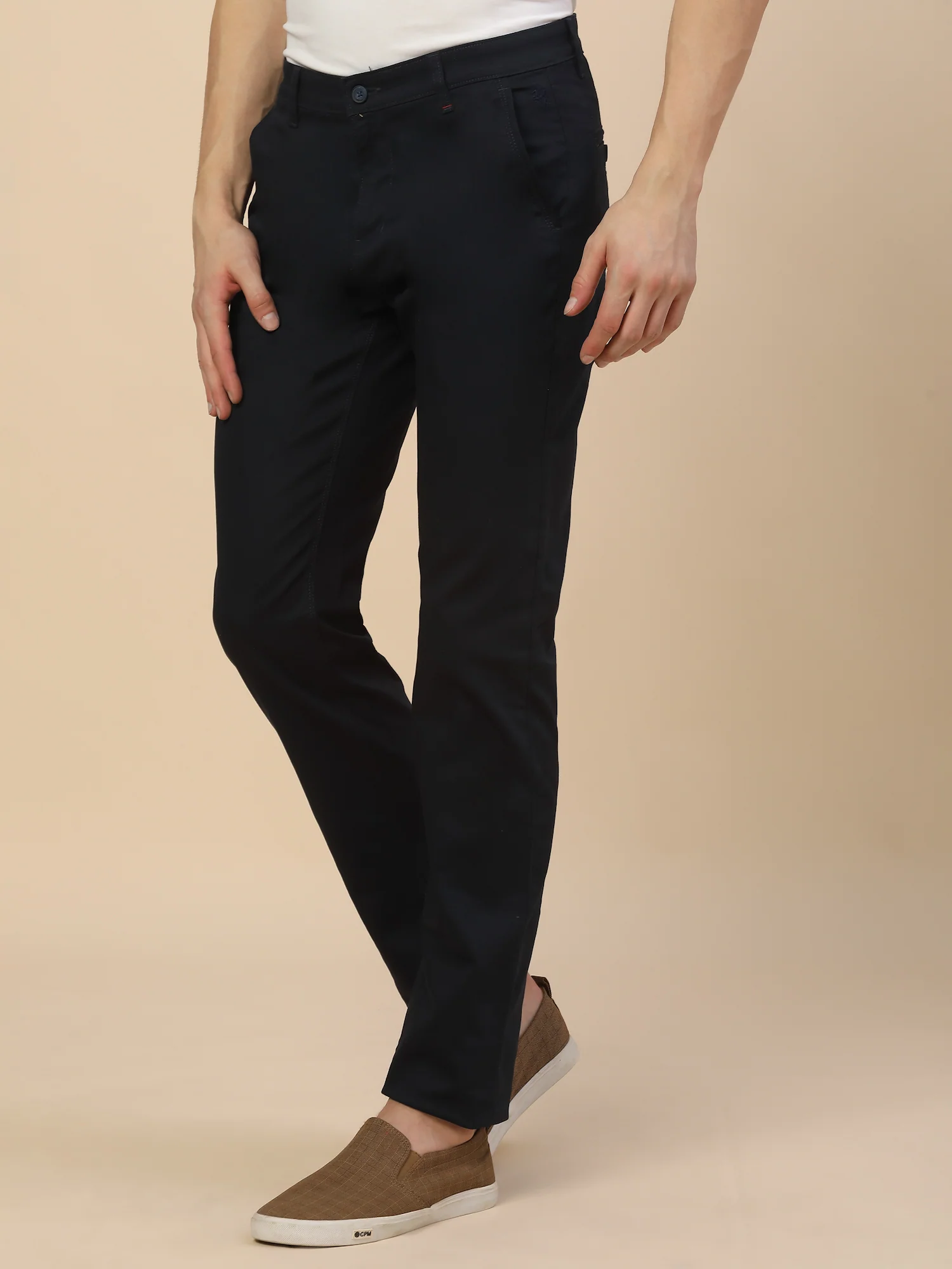 Casual Trouser for Men | Breathable & Soft with Color Fastness Regular Fit Cotton Blend Fabric Solid Pattern Button Closure - Image 3