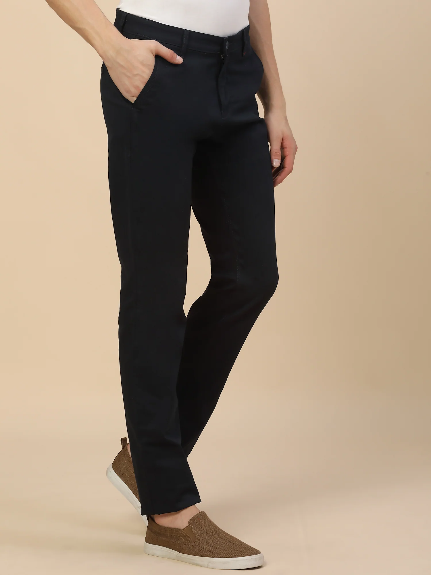 Casual Trouser for Men | Breathable & Soft with Color Fastness Regular Fit Cotton Blend Fabric Solid Pattern Button Closure - Image 4