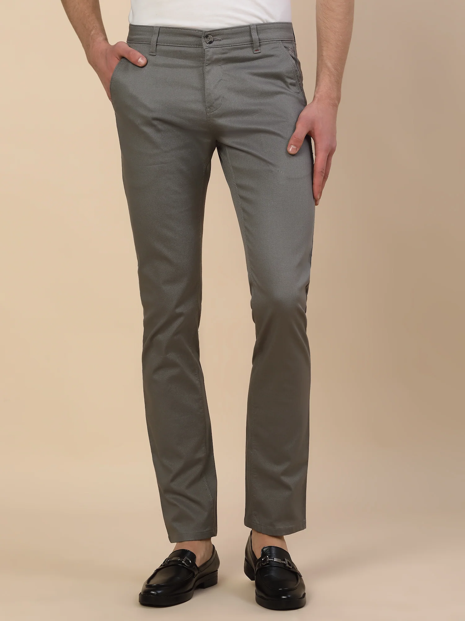 Casual Trouser for Men | Breathable & Soft with Color Fastness Regular Fit Cotton Blend Fabric Solid Pattern Button Closure - Image 2