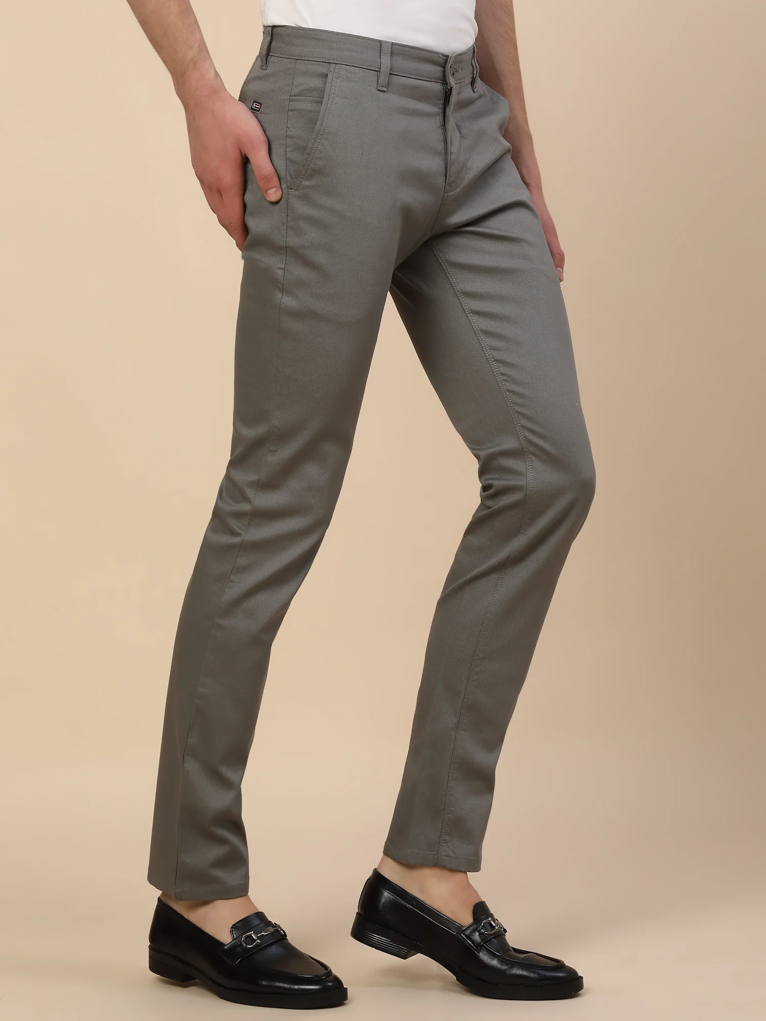 Casual Trouser for Men | Breathable & Soft with Color Fastness Regular Fit Cotton Blend Fabric Solid Pattern Button Closure - Image 3