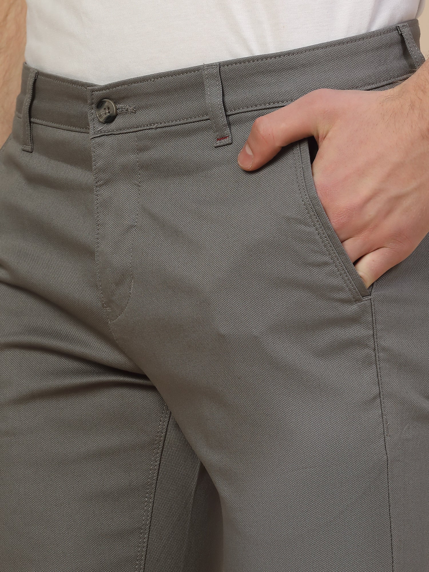 Casual Trouser for Men | Breathable & Soft with Color Fastness Regular Fit Cotton Blend Fabric Solid Pattern Button Closure - Image 5