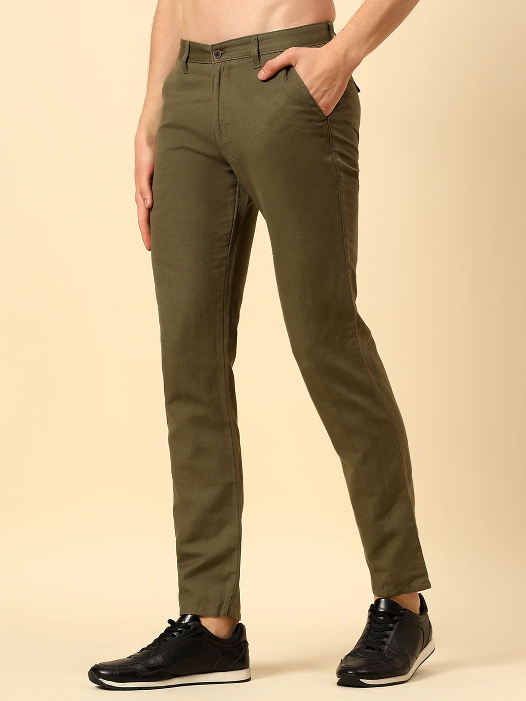 Casual Trouser for Men | Breathable & Soft with Color Fastness Regular Fit Cotton Fabric Solid Pattern Button Closure - Image 3