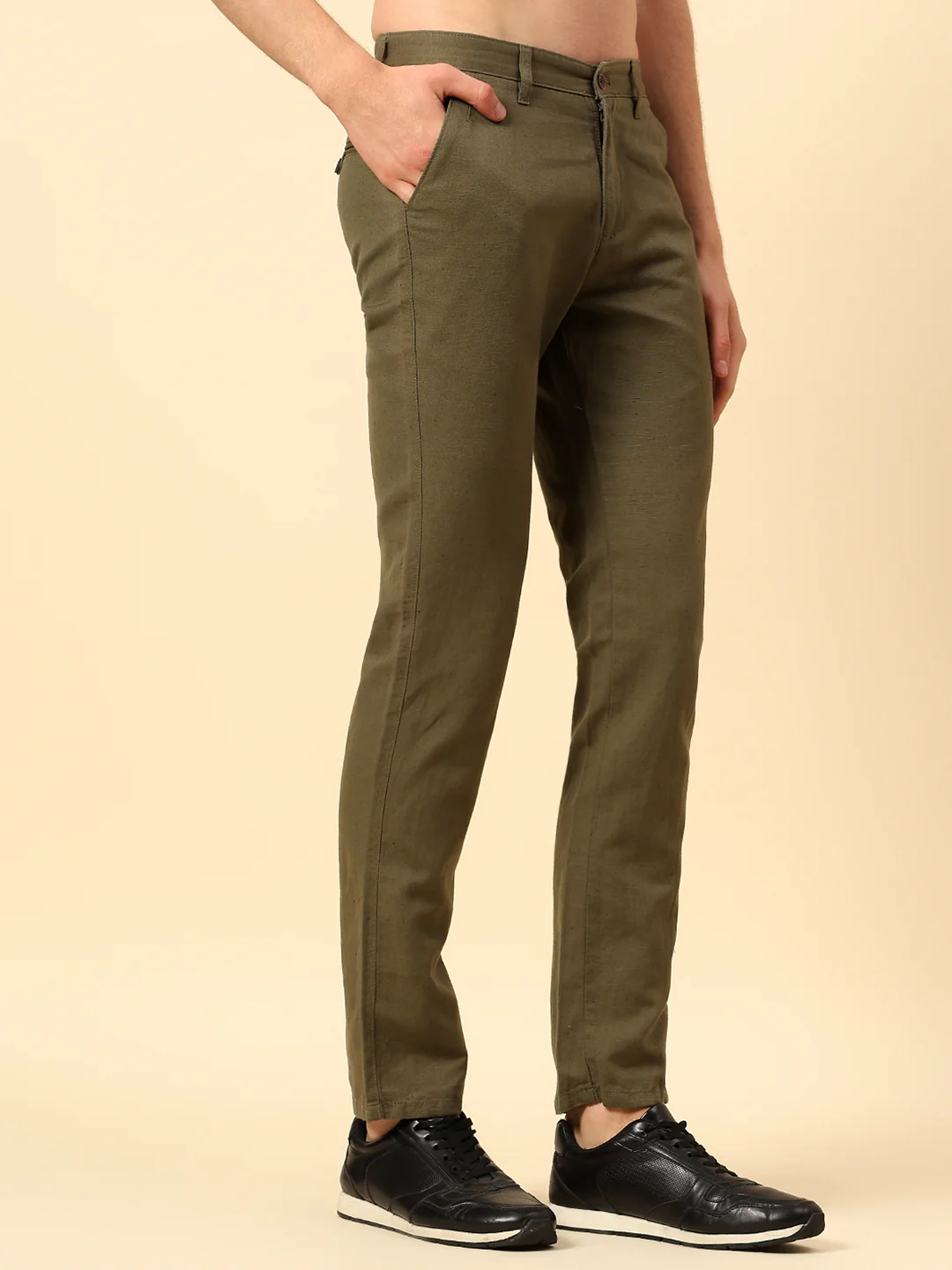 Casual Trouser for Men | Breathable & Soft with Color Fastness Regular Fit Cotton Fabric Solid Pattern Button Closure - Image 4